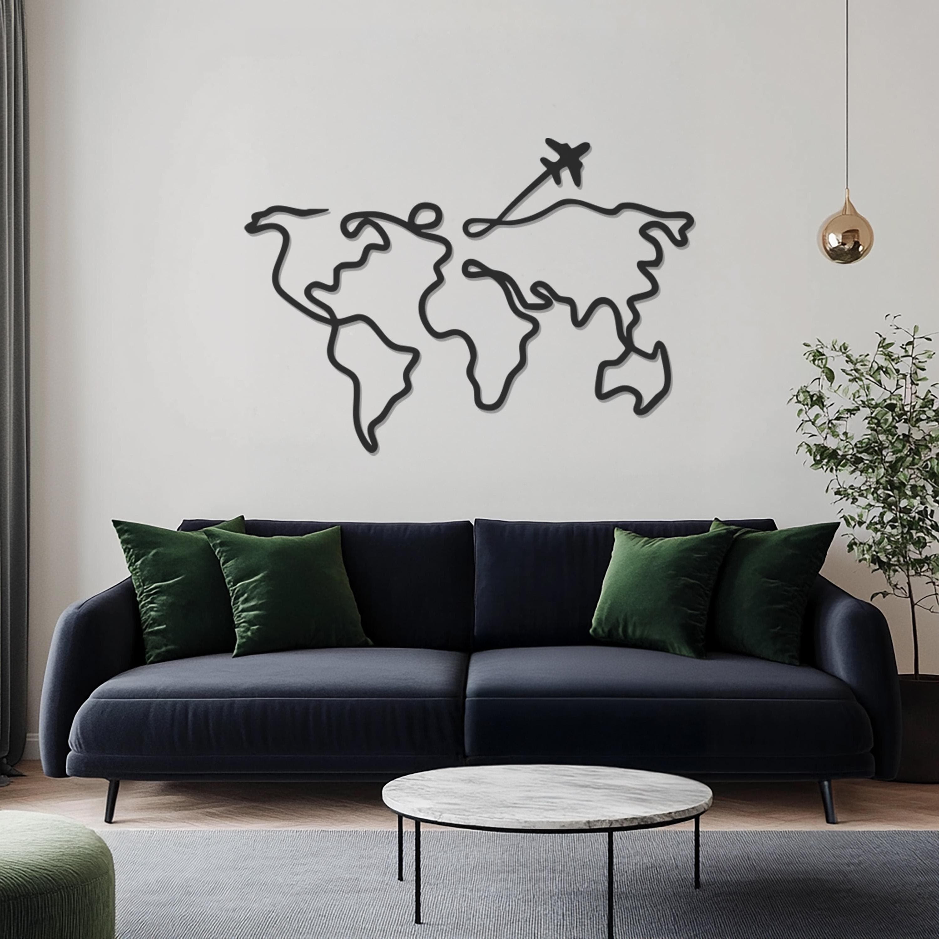 Airplane Metal Wall Art, World Map Wall Decor, Travel Art, Living Room Decor, Aviation Gift, Globe Wall Hanging, Modern Decor, Pilot Gift - image 3