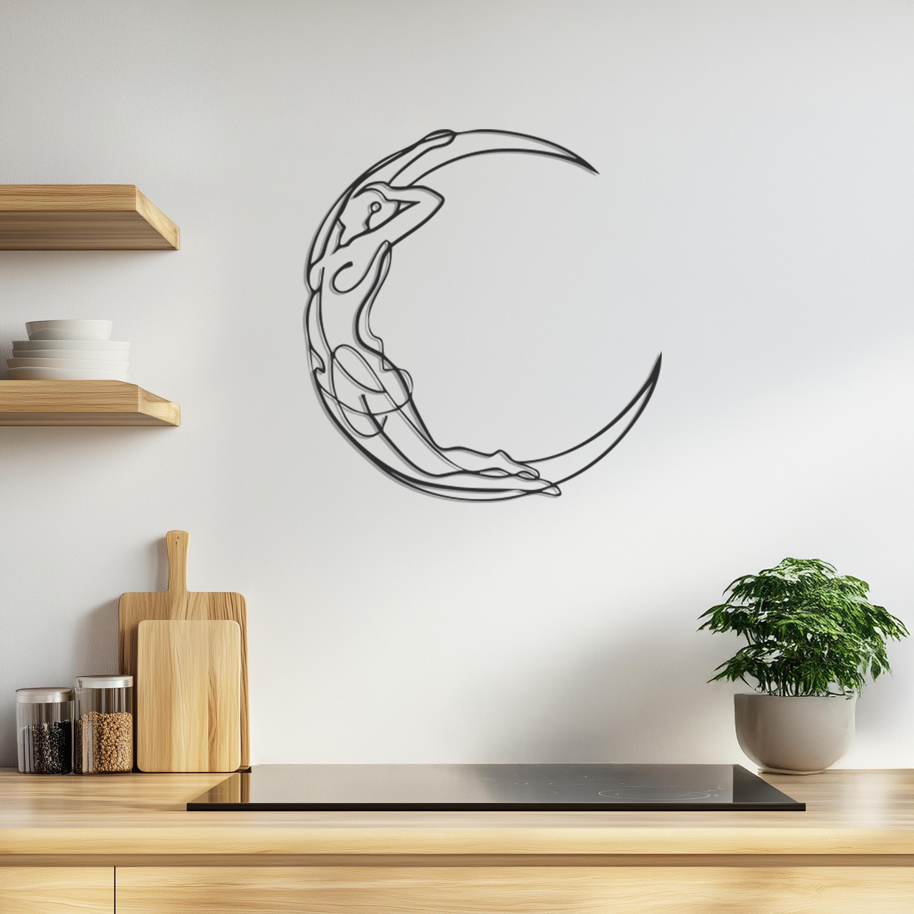 Moon Woman Metal Wall Art, Celestial Goddess Line Art, Crescent Moon Home Decor, Feminine Silhouette Sculpture, Wall Hangings, Gift For Her - image 4