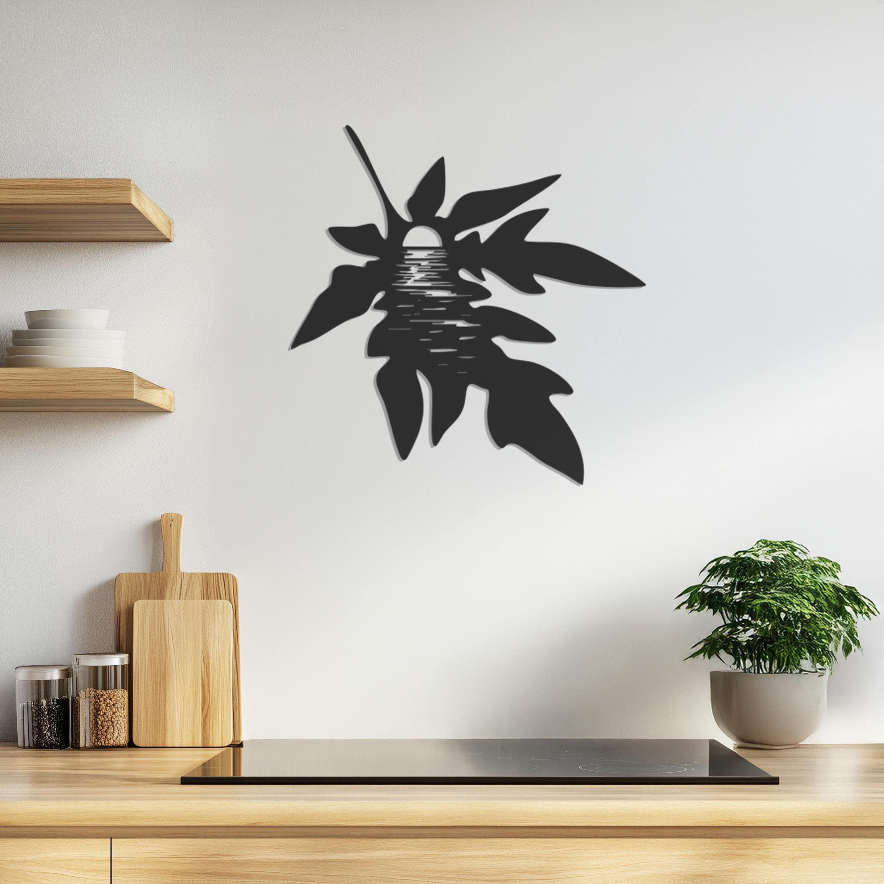 Sunset Leaf Wall Art, Tropical Metal Wall Decor, Nature Inspired Metal Sign, Minimalist Leaf Wall Hanging, Metal Art, Gift For Nature Lovers - image 3