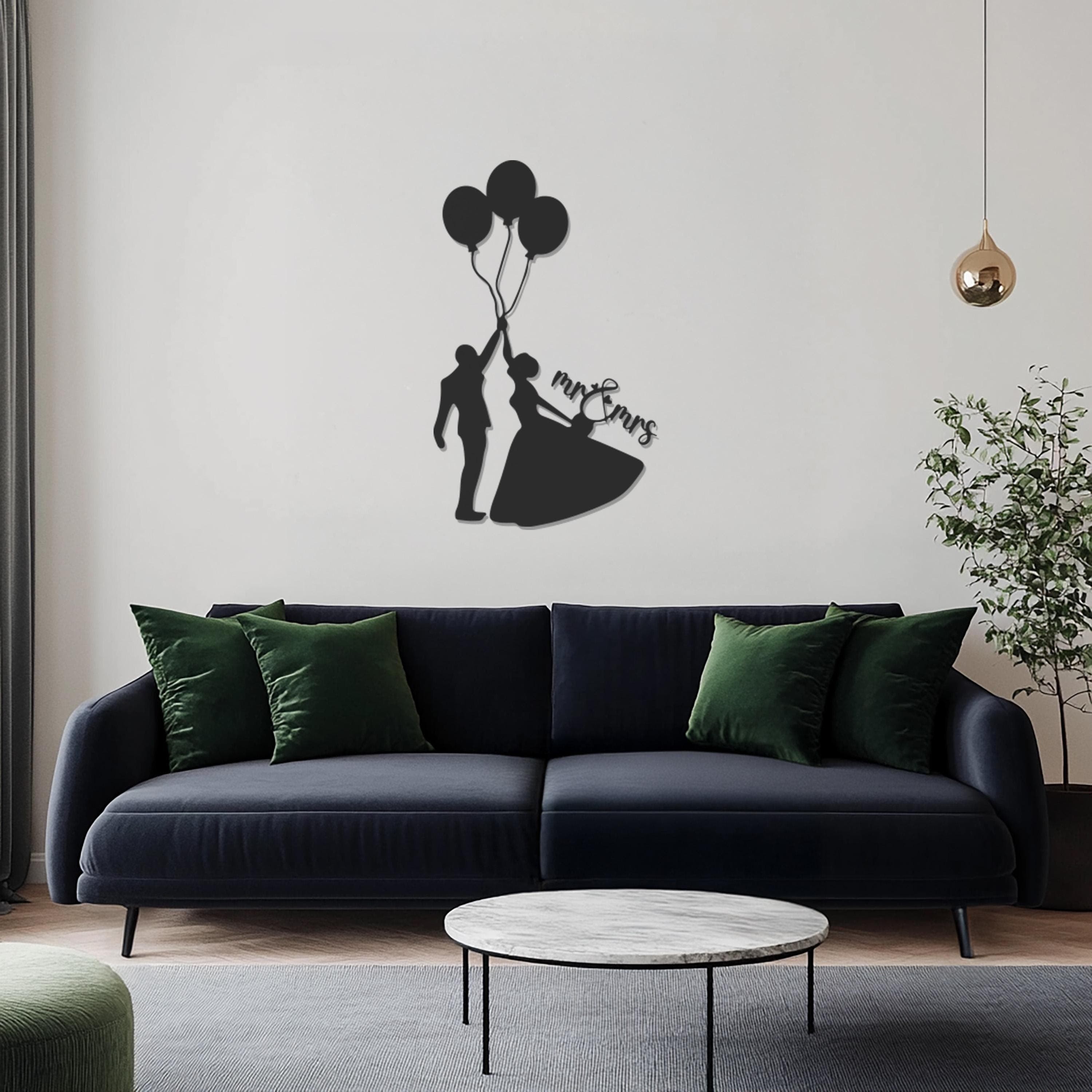 Romantic Couple Metal Sign With Balloons, Home Decor, Metal Wedding Decor, Modern Love Silhouette Decor, Couple Wall Decor, Wedding Gift - image 3