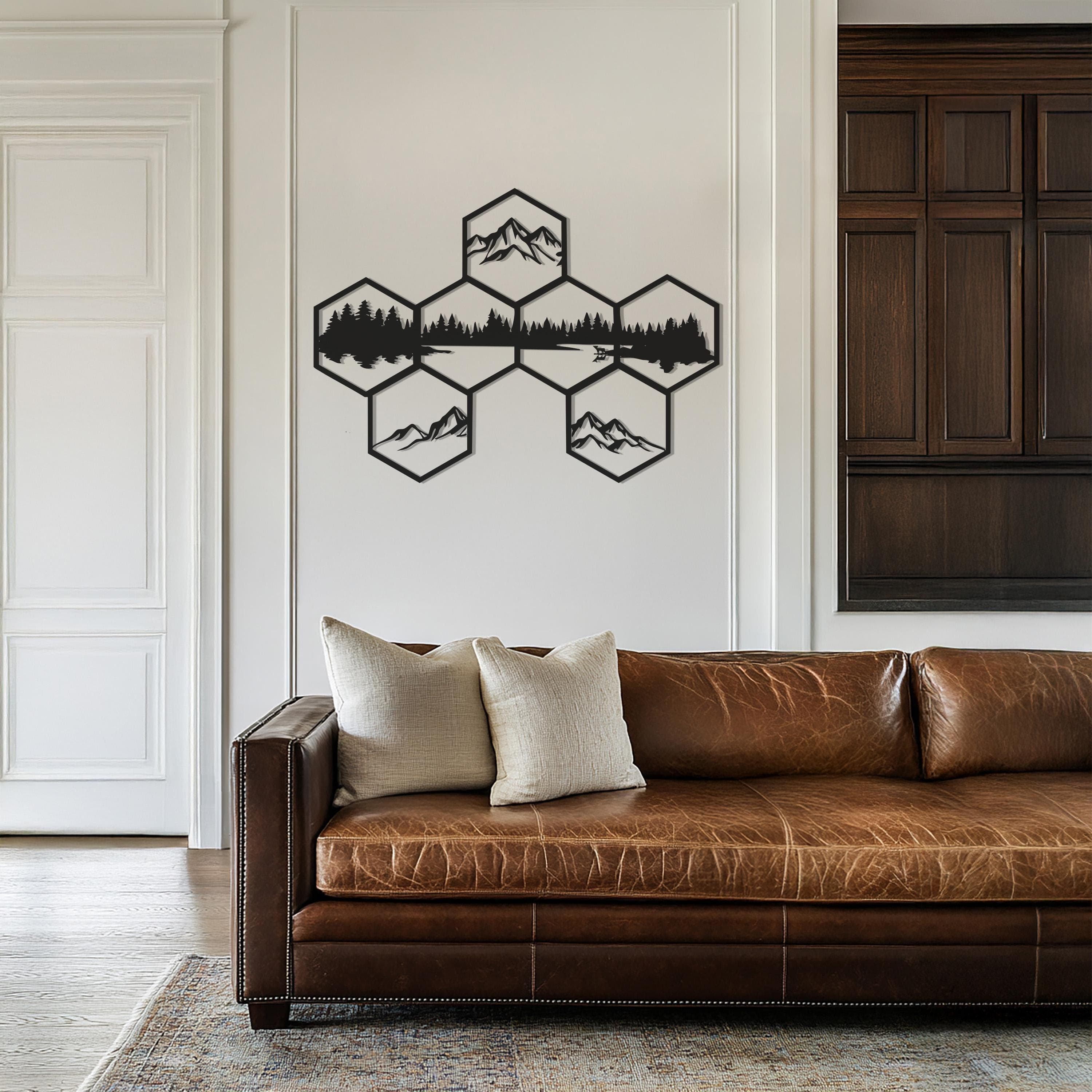 Geometric Mountain Forest Metal Wall Art, Hexagon Nature Wall Decor For Living Room Or Cabin, Rustic Wall Hanging, Lake Adventure Gift - image 4