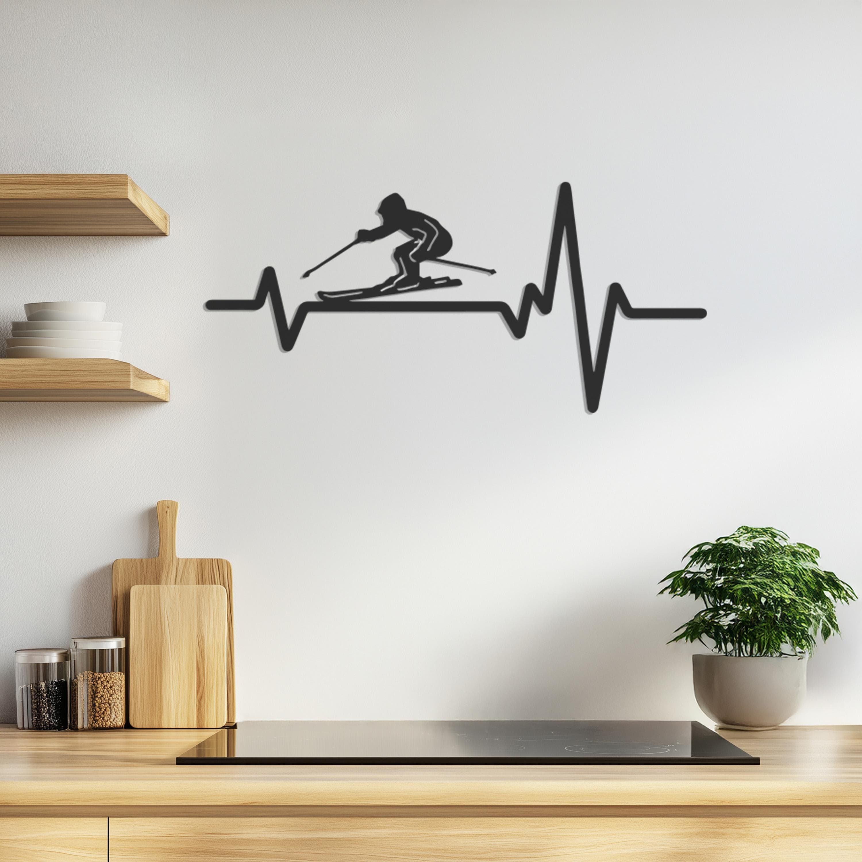 Ski Heartbeat Wall Decor, Skier Pulse Metal Art, Winter Sports Wall Sign, Skiing Metal Silhouette, Mountain Wall Decor, Gift For Home - image 4