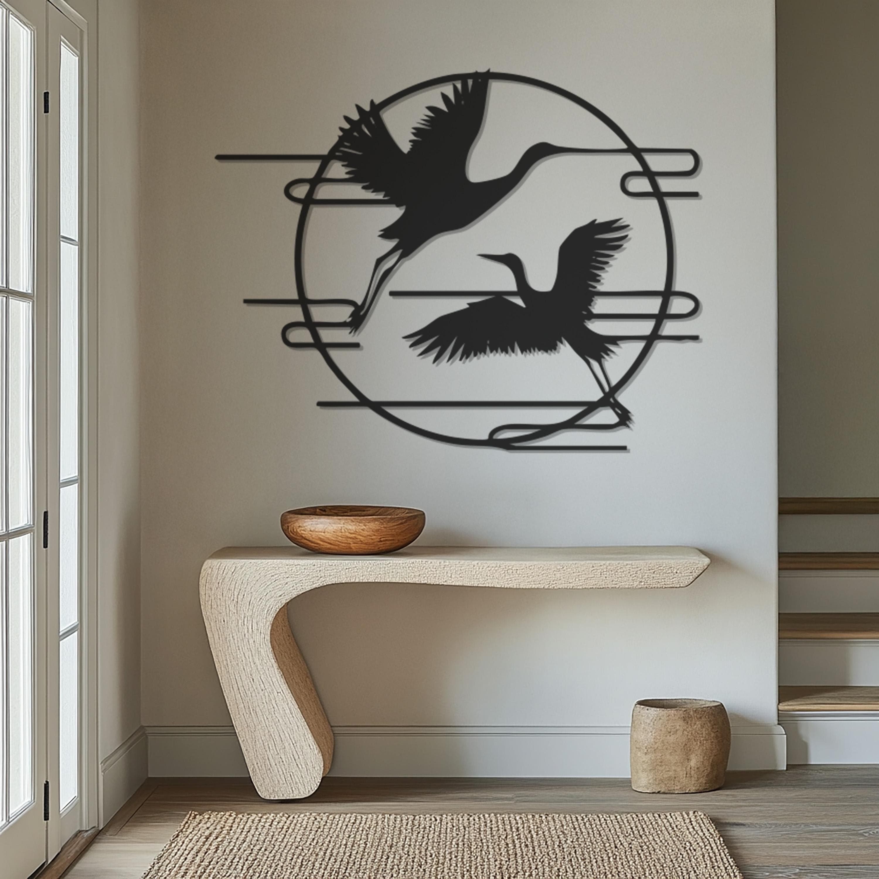 Crane Wall Art, Flying Bird Metal Decor, Modern Nature Wall Hanging, Elegant Crane Silhouette, Bird Metal Sign, Gift For Bird Lovers