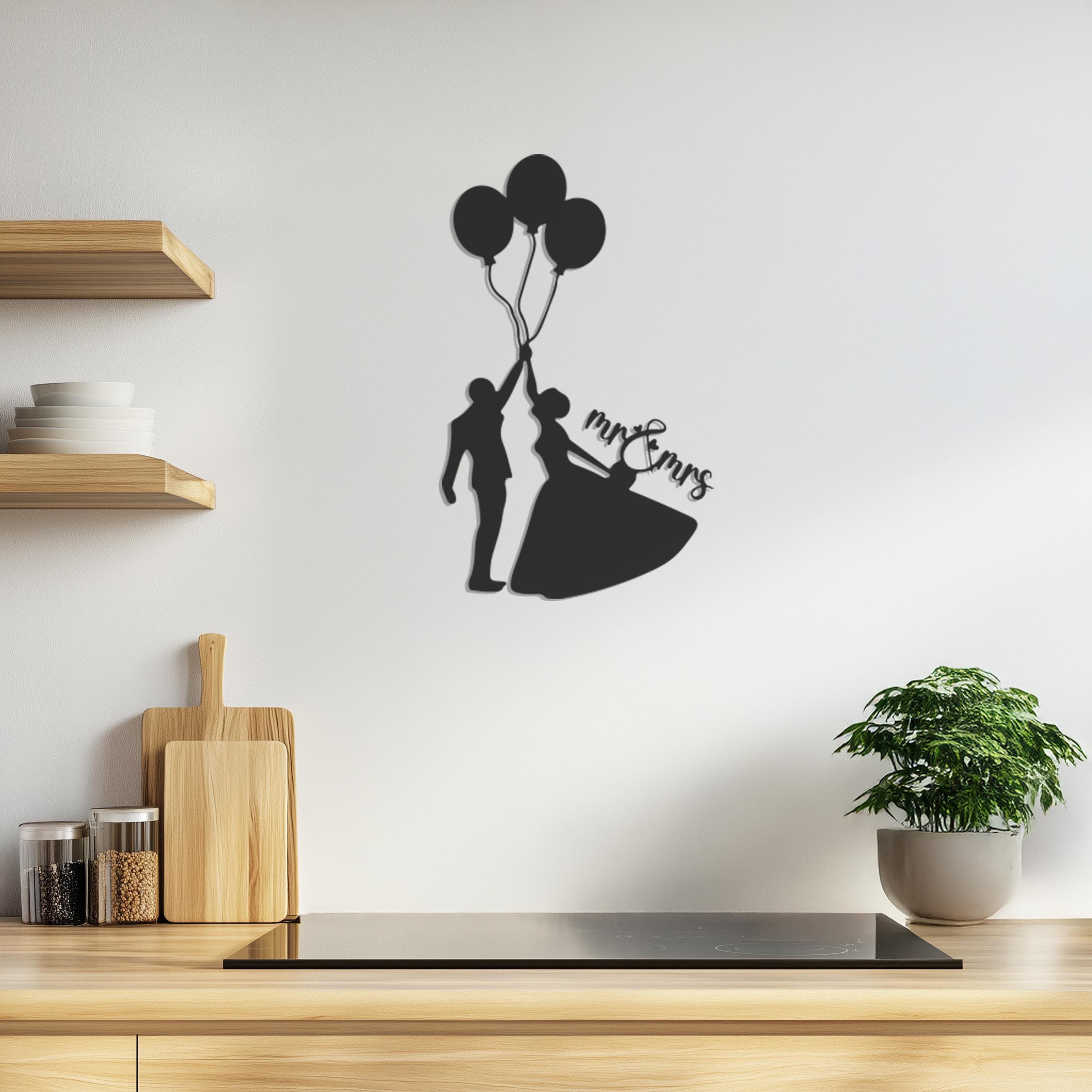 Romantic Couple Metal Sign With Balloons, Home Decor, Metal Wedding Decor, Modern Love Silhouette Decor, Couple Wall Decor, Wedding Gift - image 4