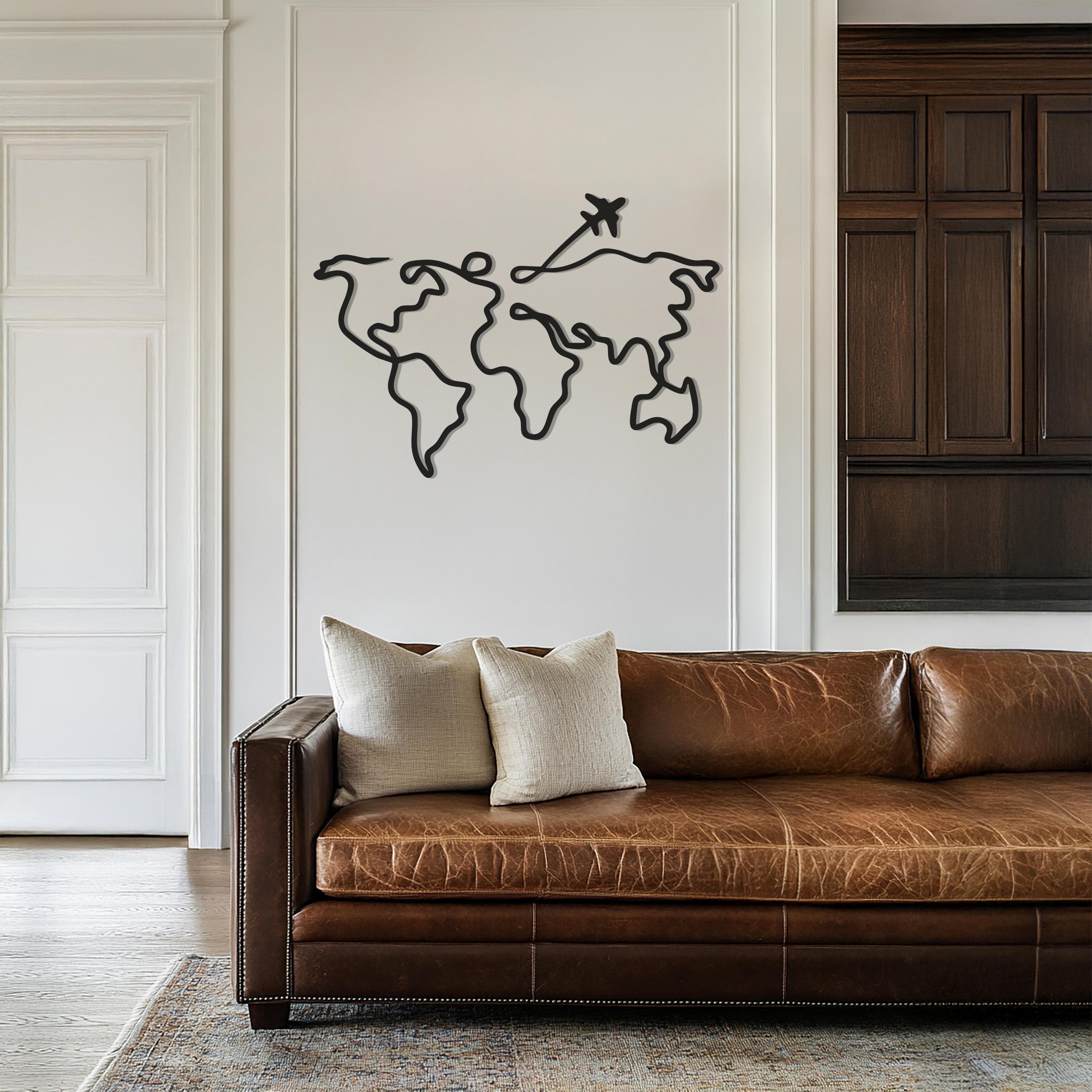 Airplane Metal Wall Art, World Map Wall Decor, Travel Art, Living Room Decor, Aviation Gift, Globe Wall Hanging, Modern Decor, Pilot Gift