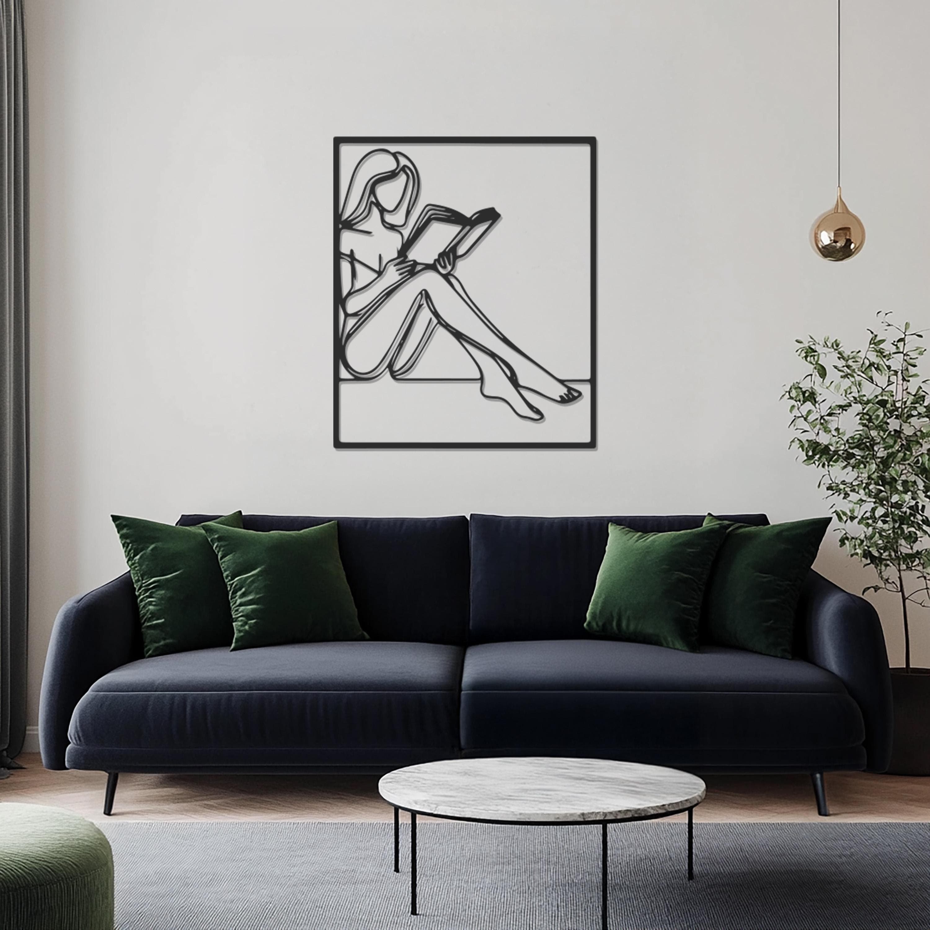 Metal Wall Art Woman Reading, Minimalist Line Decor, Modern Female Silhouette, Bedroom Library Accent, Metal Wall Art Decor, Gift for Home - image 3