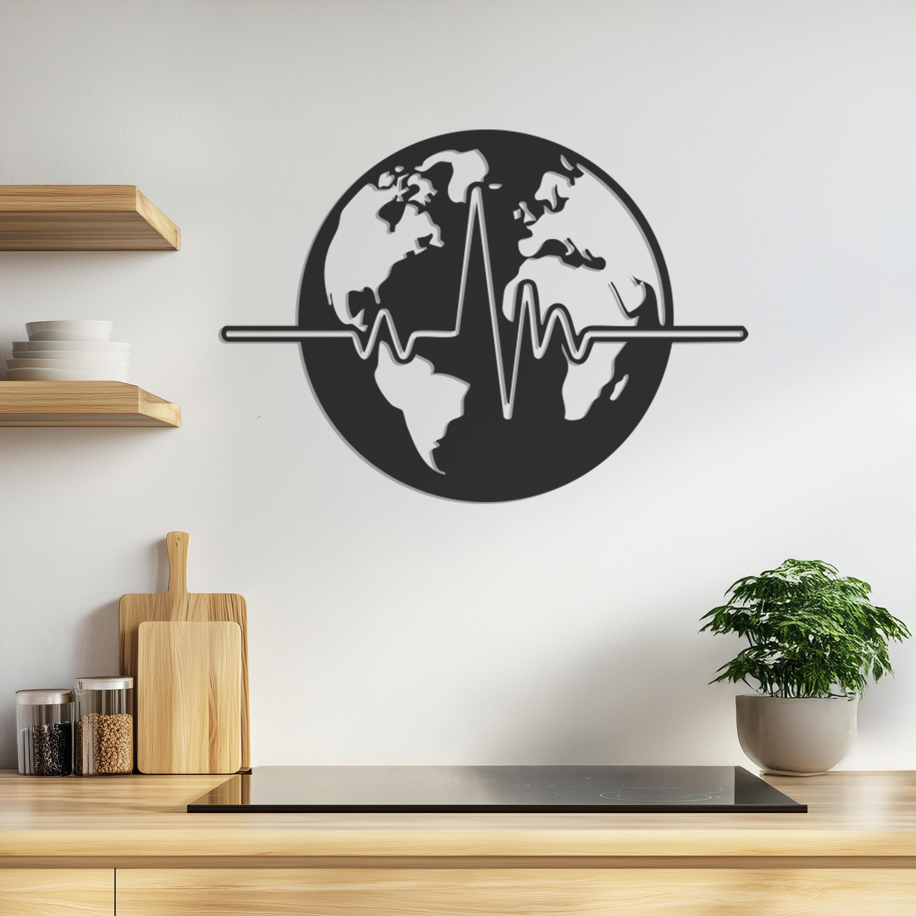 Heartbeat Wall Art, Metal Wall Decor, World Map Metal Wall Art, New Home Gift, Globe Wall Decor, Office Artwork, Housewarming Gift - image 4