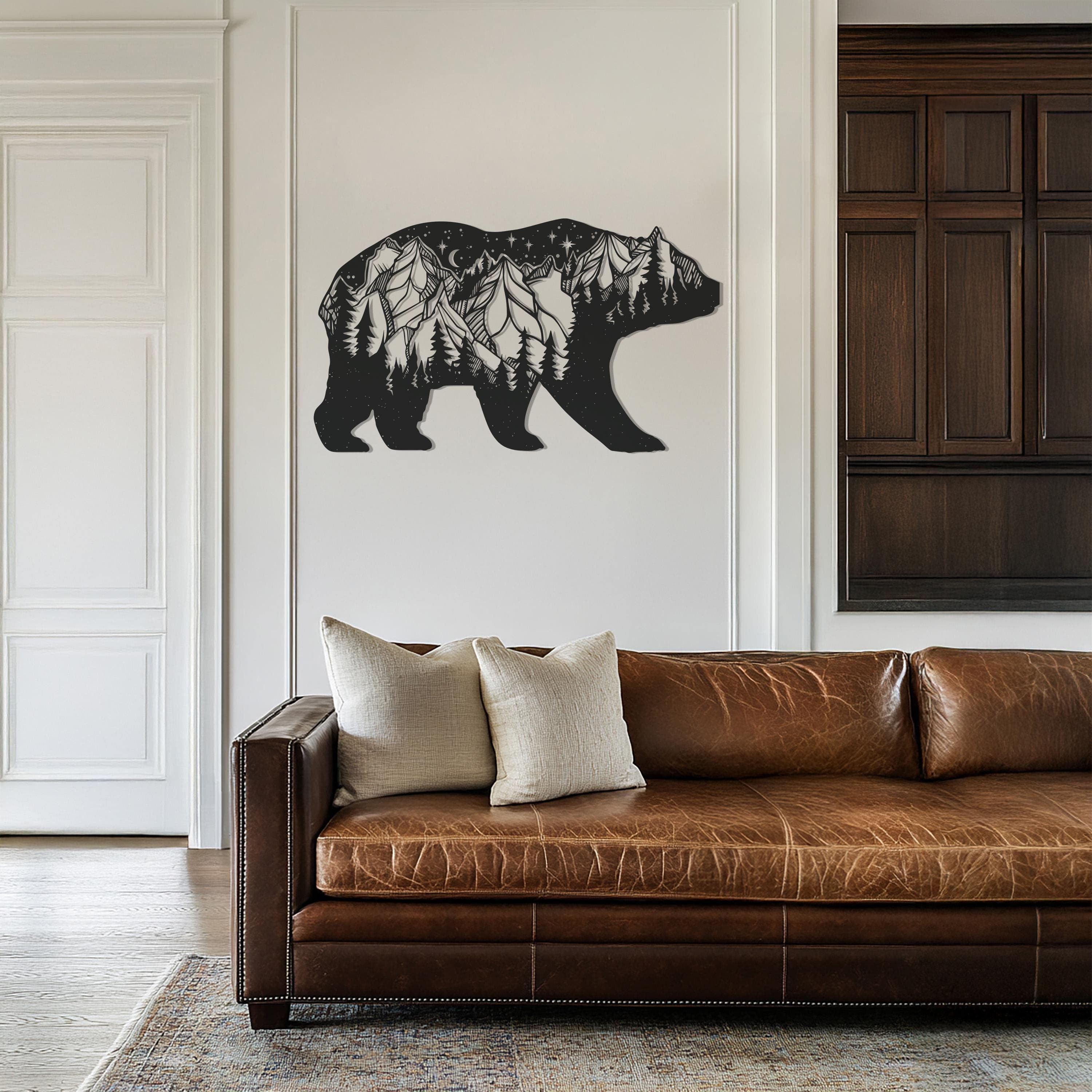 Bear Metal Wall Art, Nature-Inspired Mountain Bear Decor, Moon and Stars Metal Wall Hanging, Rustic Cabin Wall Decor, Metal Large Wall Art - image 4