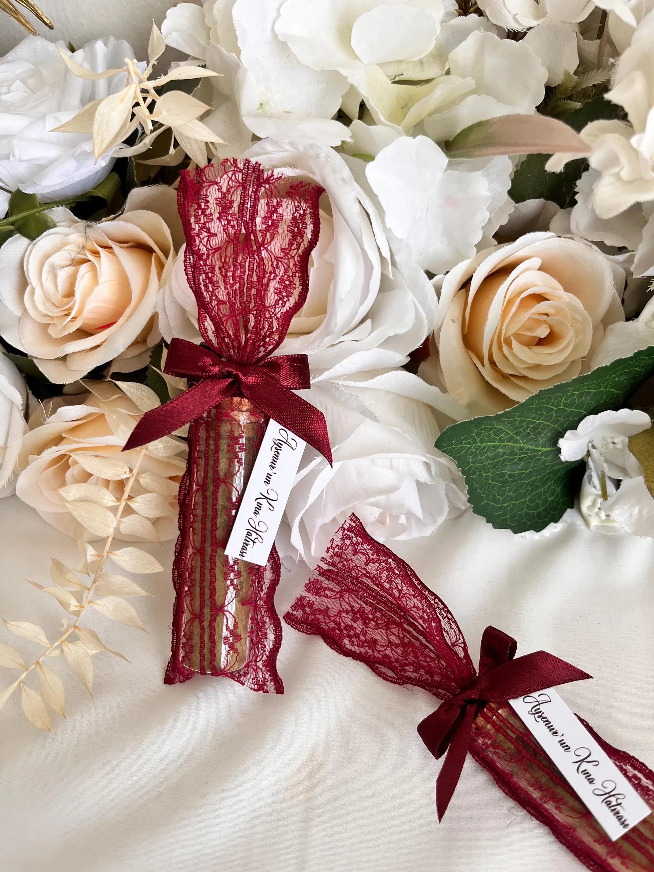 Personalized Rustic Italian Henna Tube Favors:Lace Detail Henna Tube Bottle - Dantel Detaylı Kına Hediyelik