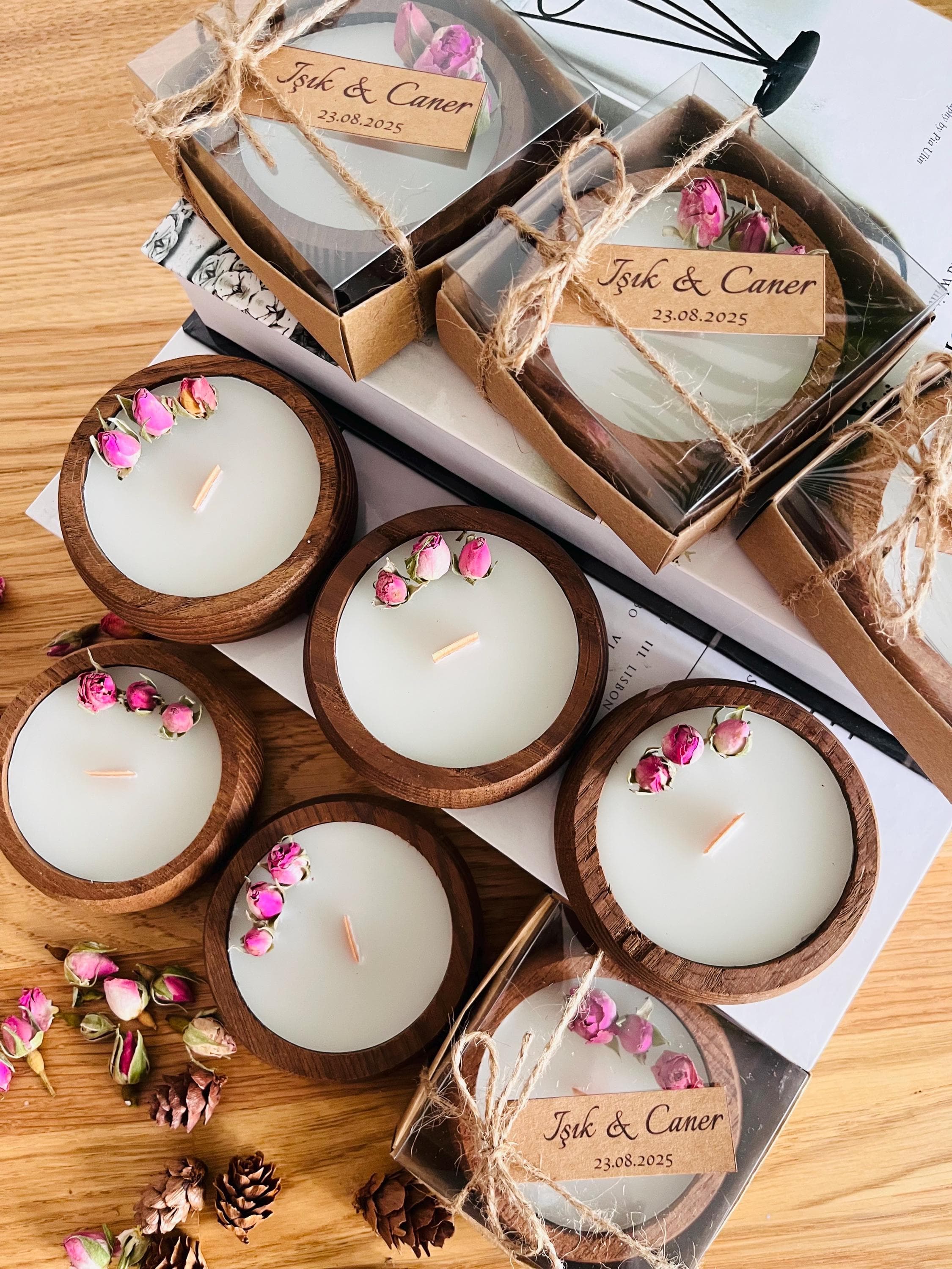 Personalized Wedding Favor Candle: Rustic Wooden Candle Holder, Bridal Shower, Engagement, Baptism Gift - image 5