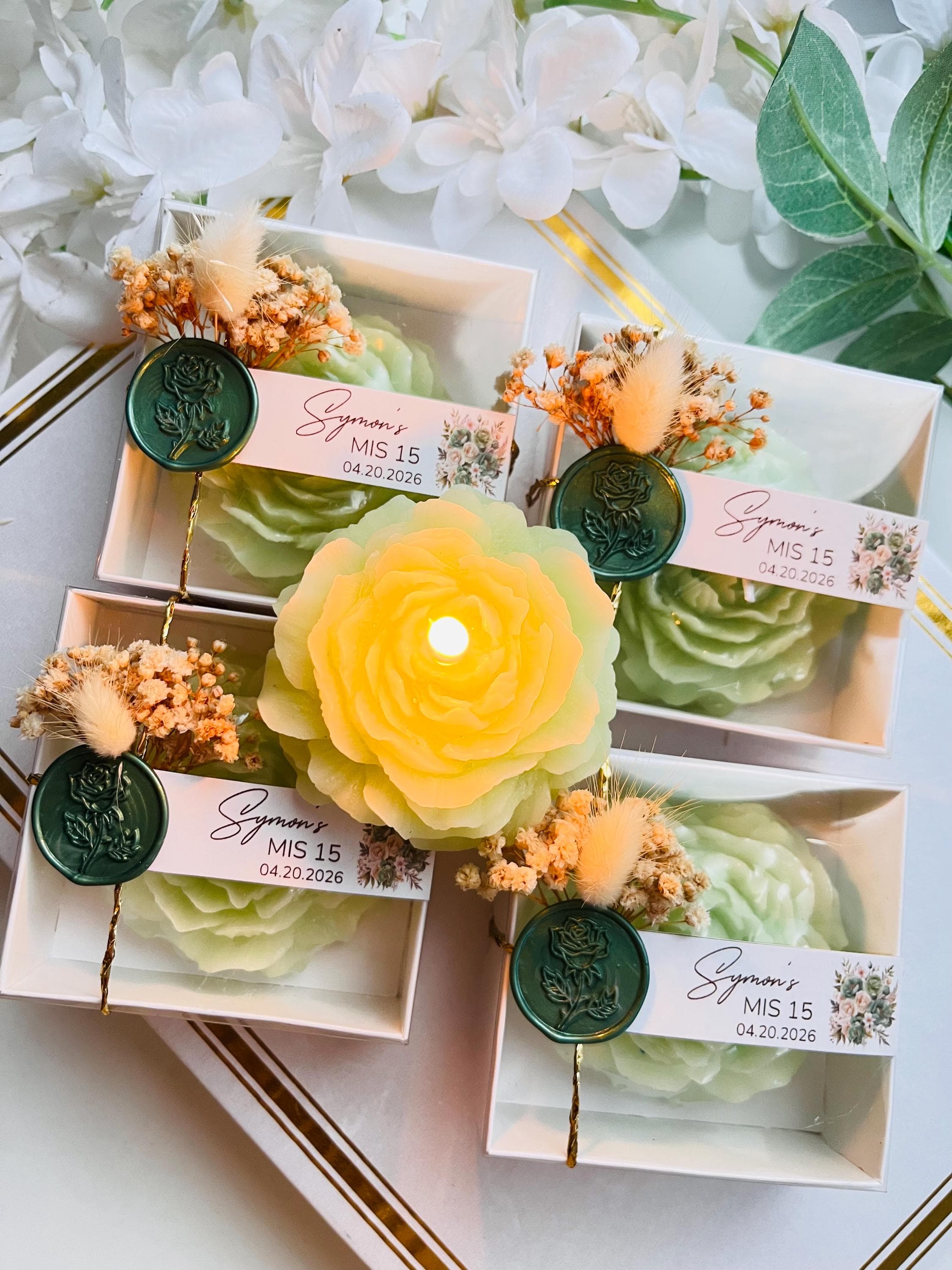 Personalized Peony Candle Wedding Favors: Custom Scended Candles, Bridal Shower - image 4