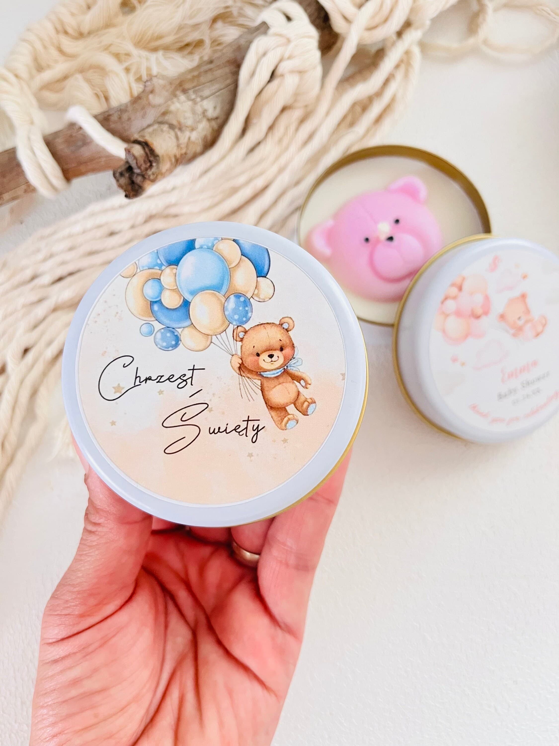 Personalized Baptism Thank You Candle Favors For Guest, Christening Candle Favors, Baptism Teddy Bear Gift, Baby Shower Gift, Newyears Favor - image 5
