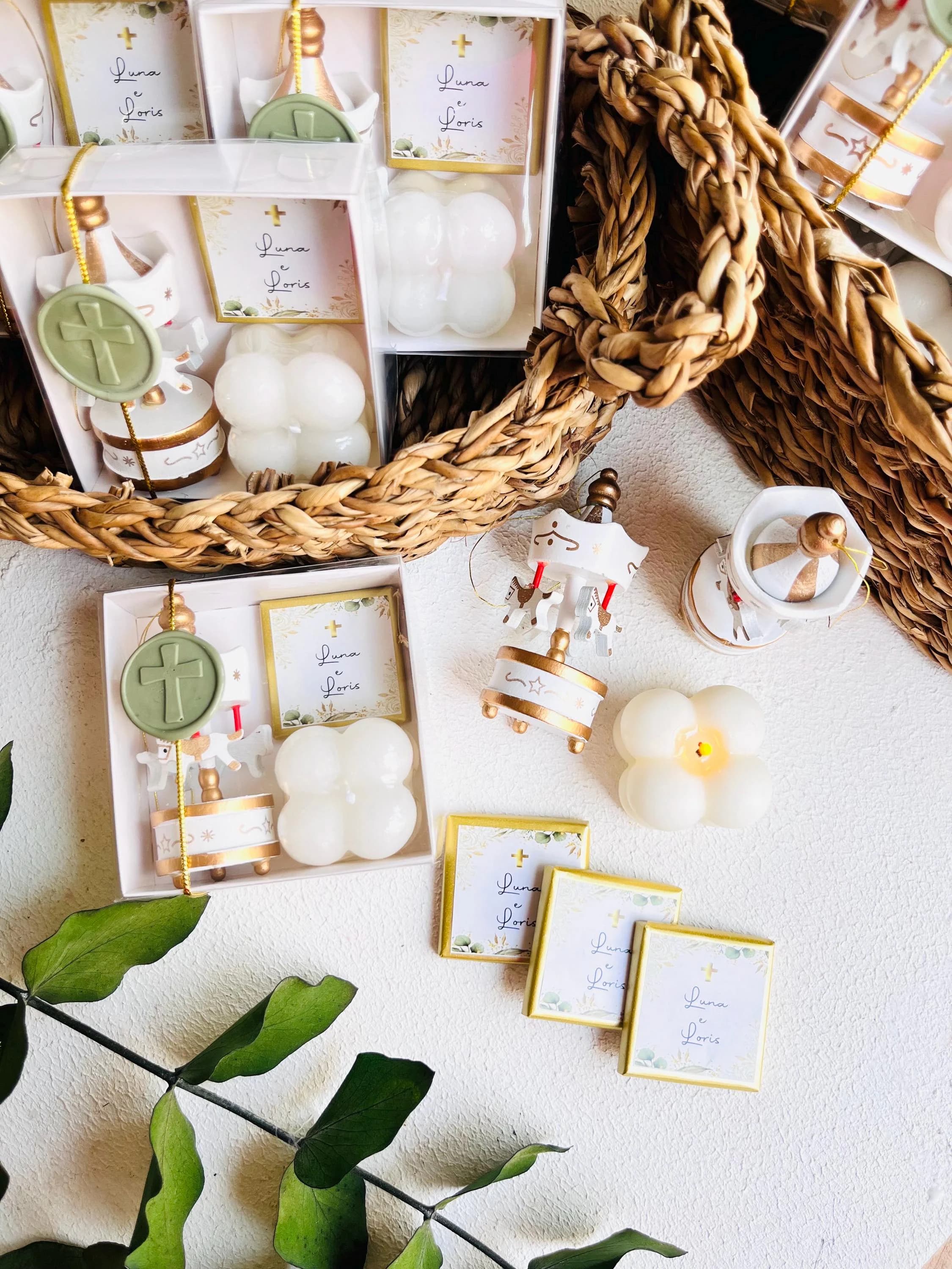 Personalized Carousel Baby Shower Favor: Christening Gift Box with Bubble Candle & Chocolate, Welcome Baby