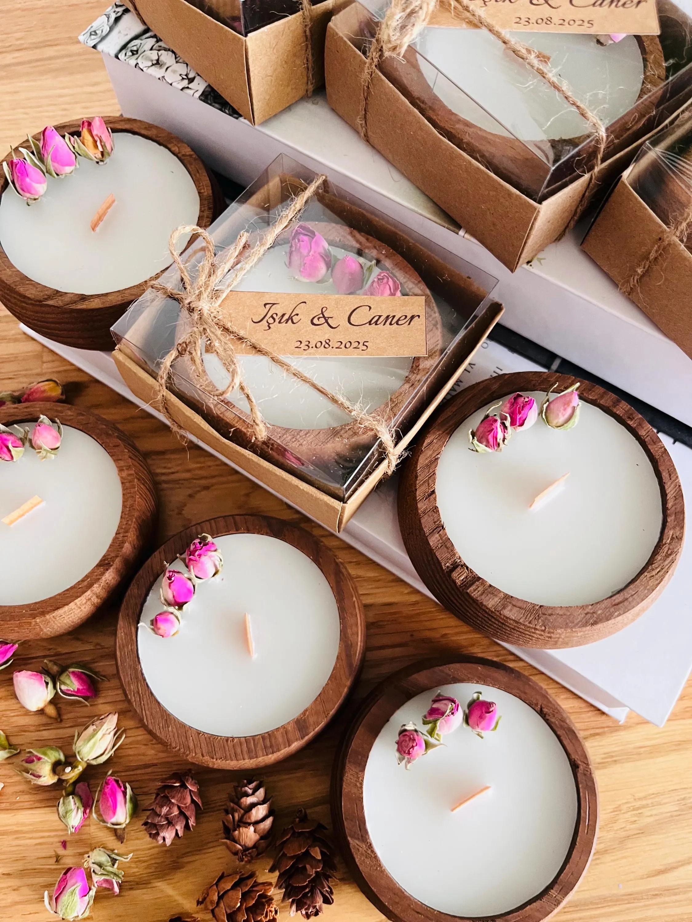 Personalized Wedding Favor Candle: Rustic Wooden Candle Holder, Bridal Shower, Engagement, Baptism Gift - image 3