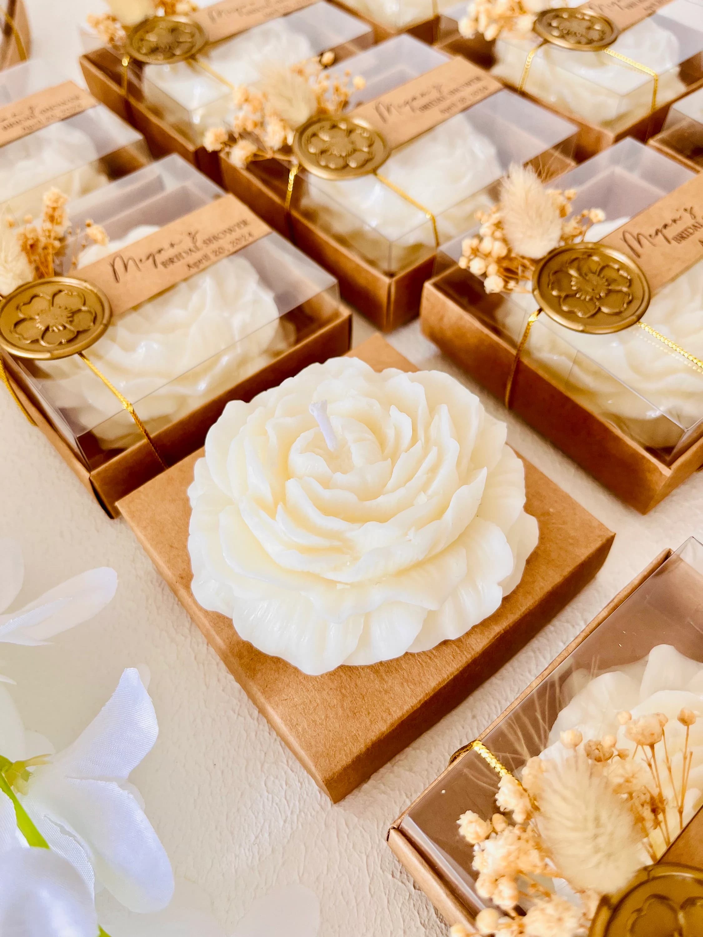Wedding Scended Peony Candle Favors, Personalized Flower Candle, Rose Candle, Bridesmaid Gift, Wedding Gift, Nikkah Candle, Blooming Peony - image 3