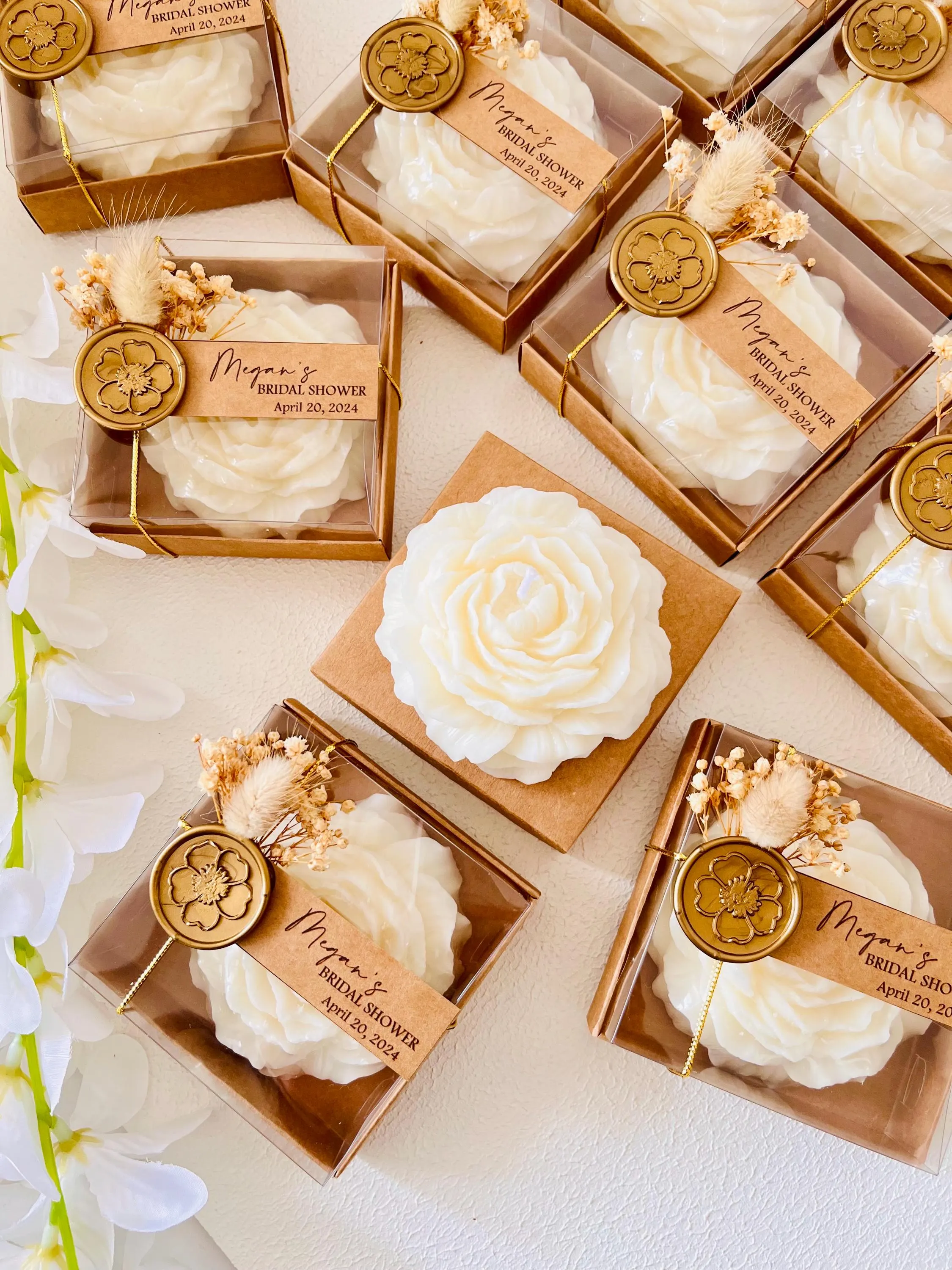 Personalized Peony Candle Wedding Favors: Custom Scended Candles, Bridal Shower - image 5