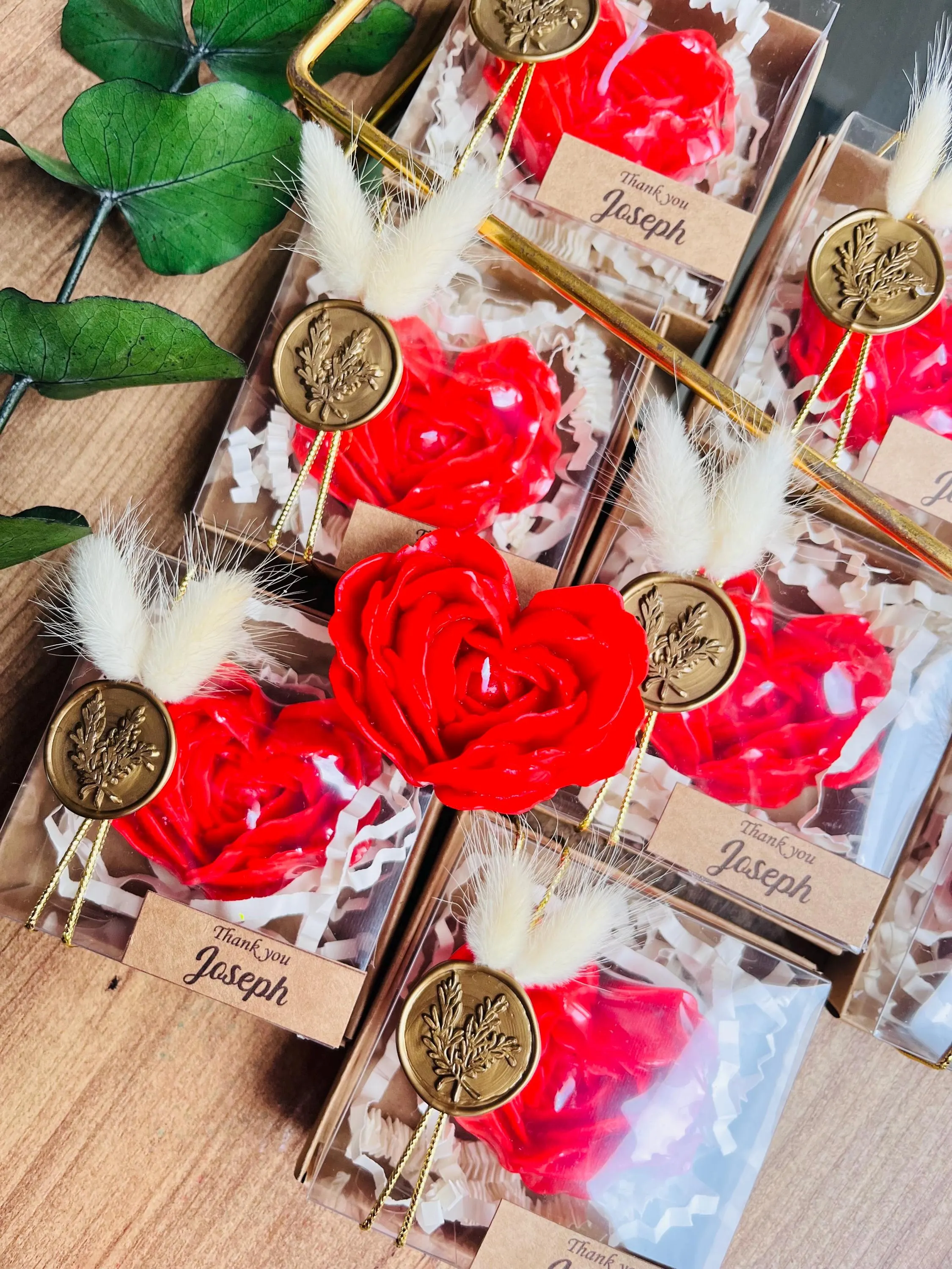 Personalized Red Rose Candle Favors: Elegant Wedding, Bridal Shower, Baby Shower Gifts