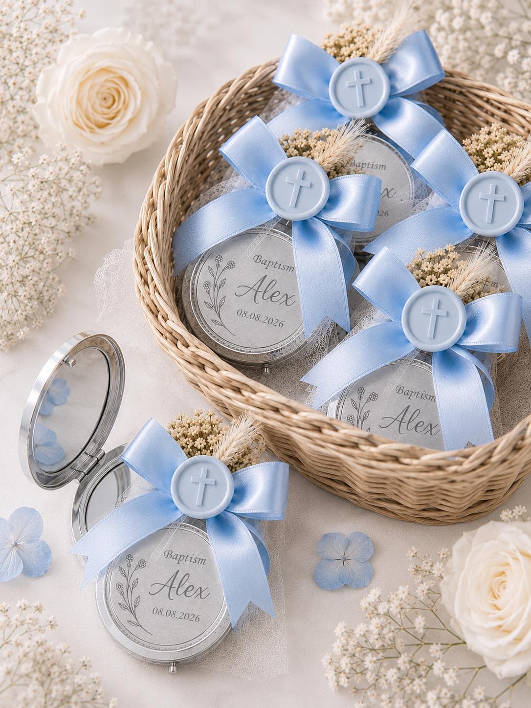 Personalized Compact Mirror: Baptism Favors, Christening Gift, Mi Bautizo , Holy Communion Keepsake - image 2