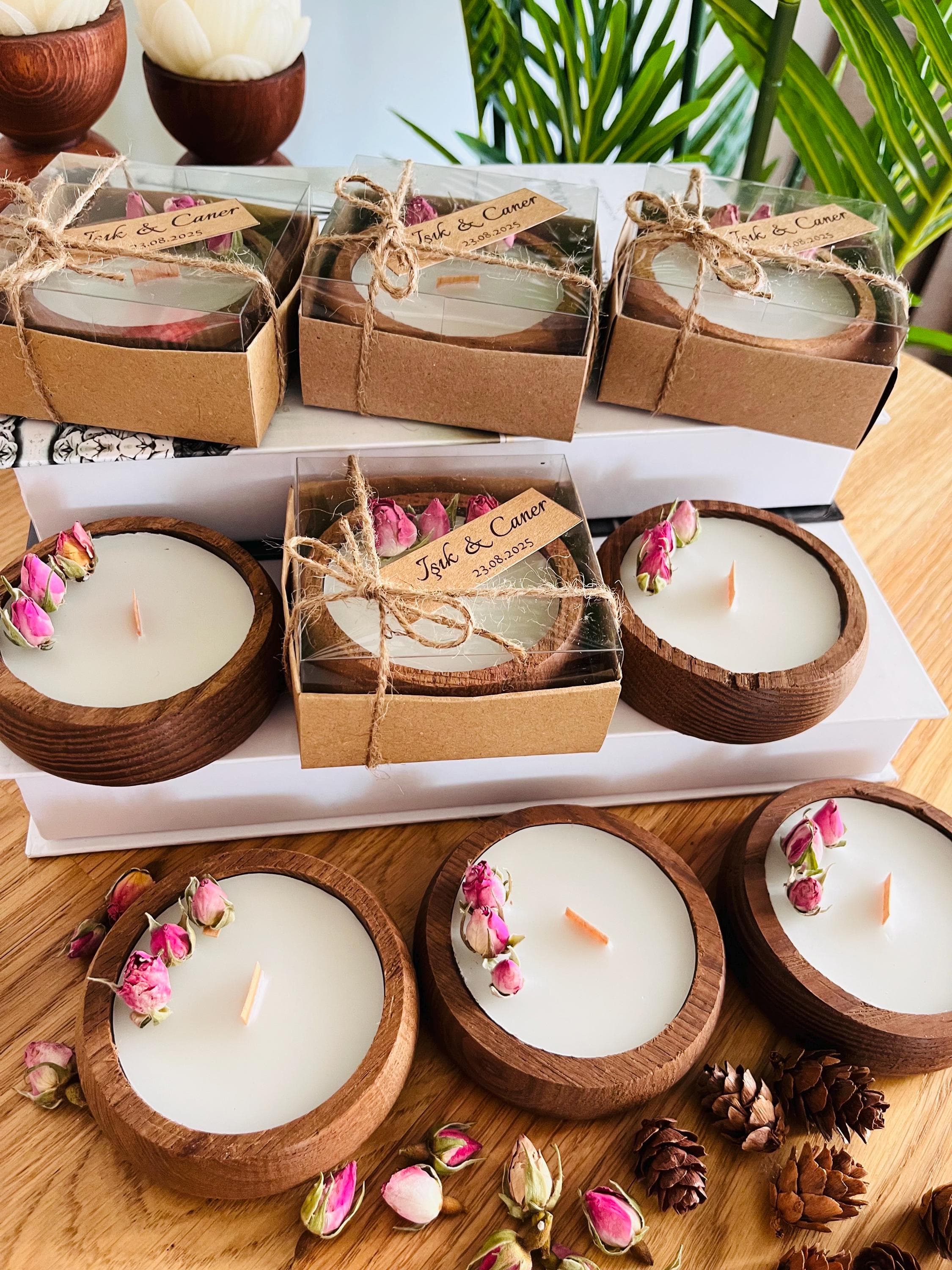Personalized Wedding Favor Candle: Rustic Wooden Candle Holder, Bridal Shower, Engagement, Baptism Gift - image 2
