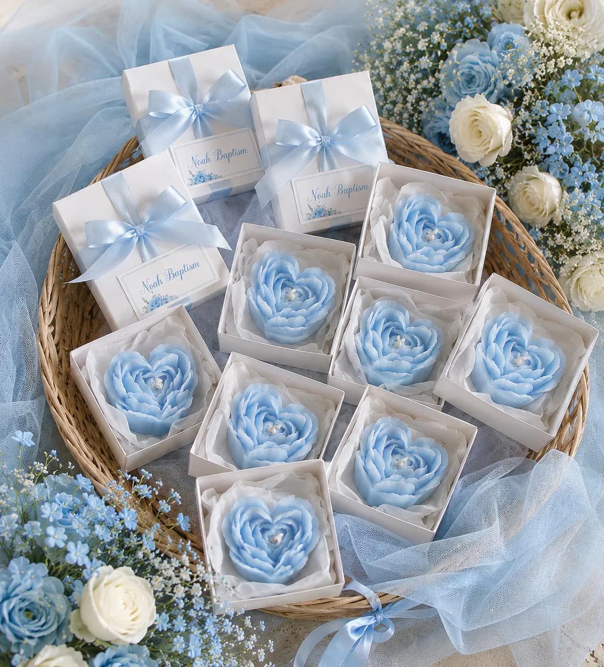 Blue Baptism Candle Favor for Boy | Personalized Christening Gift