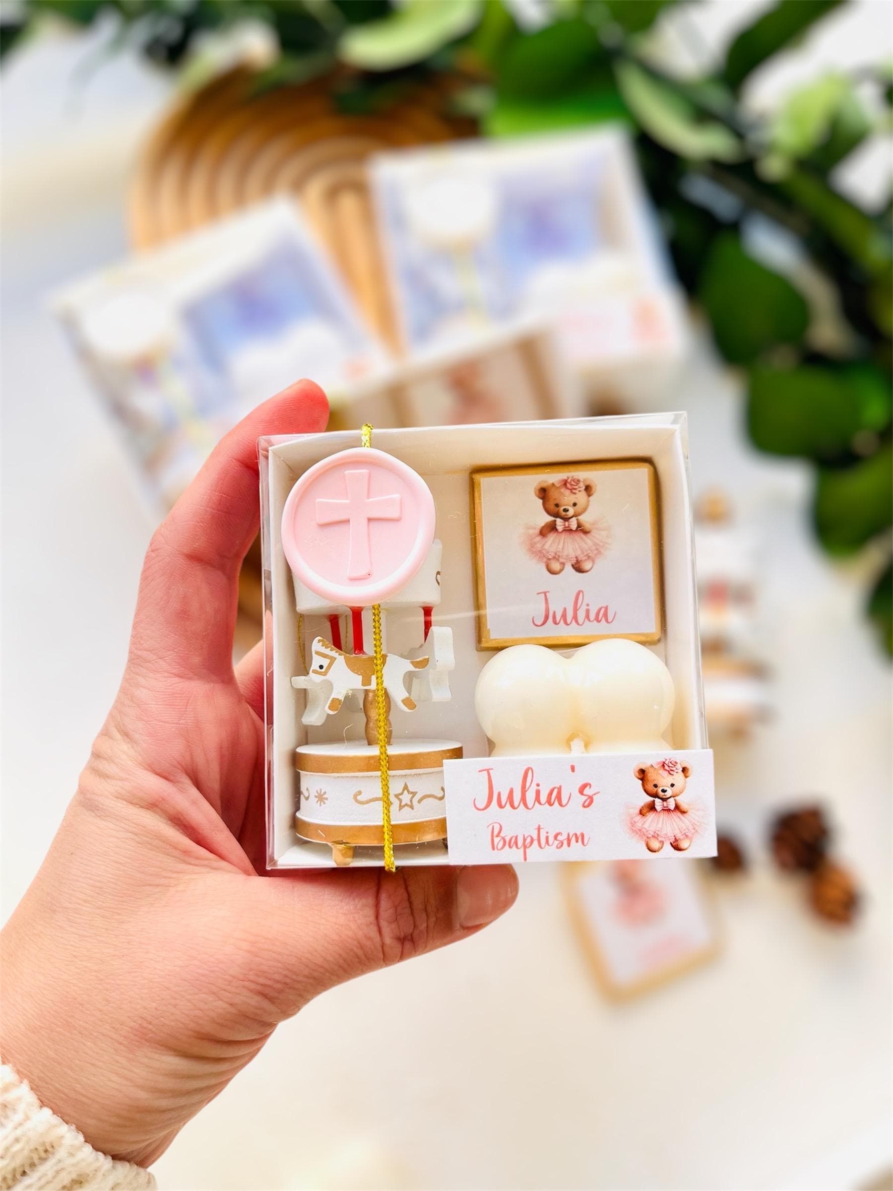Personalized Carousel Baby Shower Favor: Christening Gift Box with Bubble Candle & Chocolate, Welcome Baby