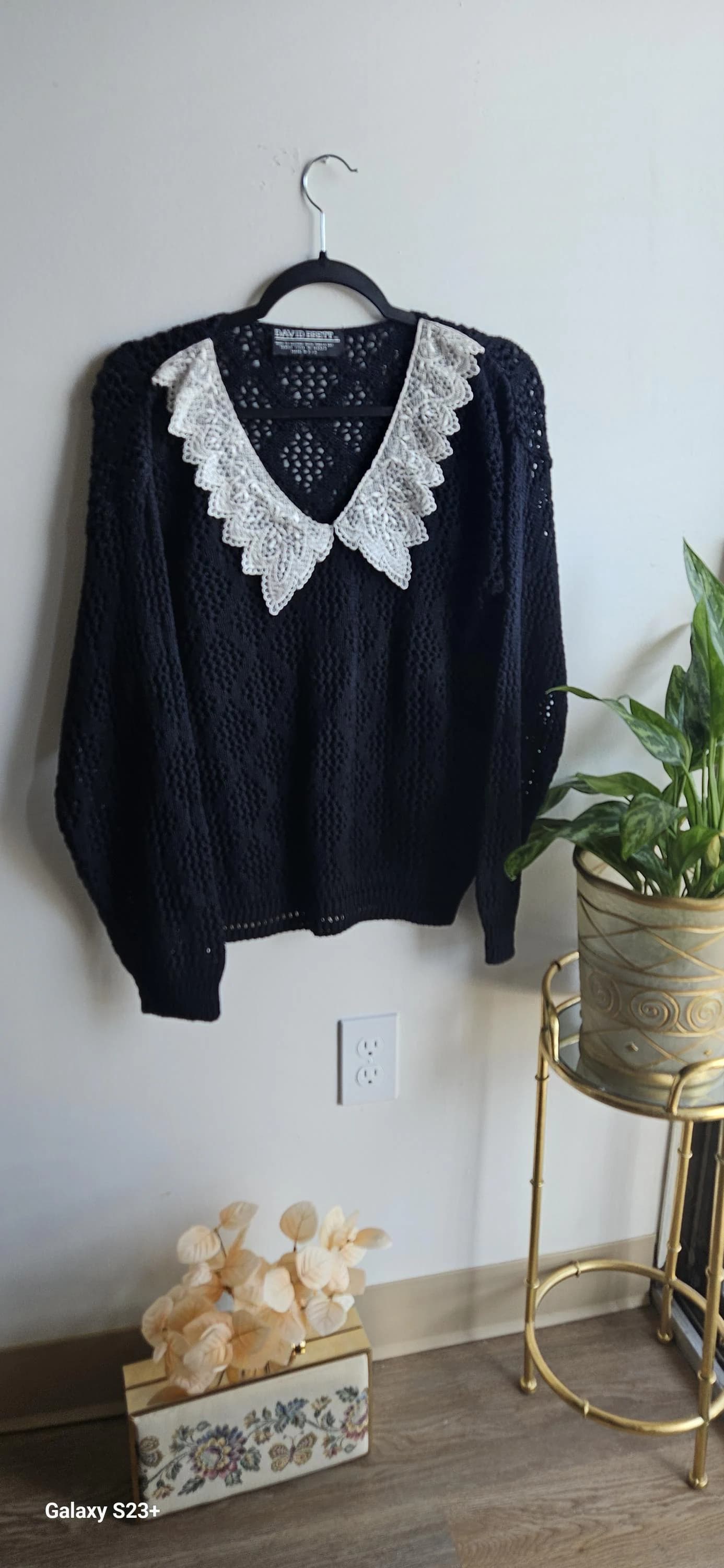 Victorian Vintage David Brett Black Knit Croched Whimsical Grannycore Spring Easter Cottagy Elegant Boho Chic Y2K Sweater Made In USA L/XL - image 5