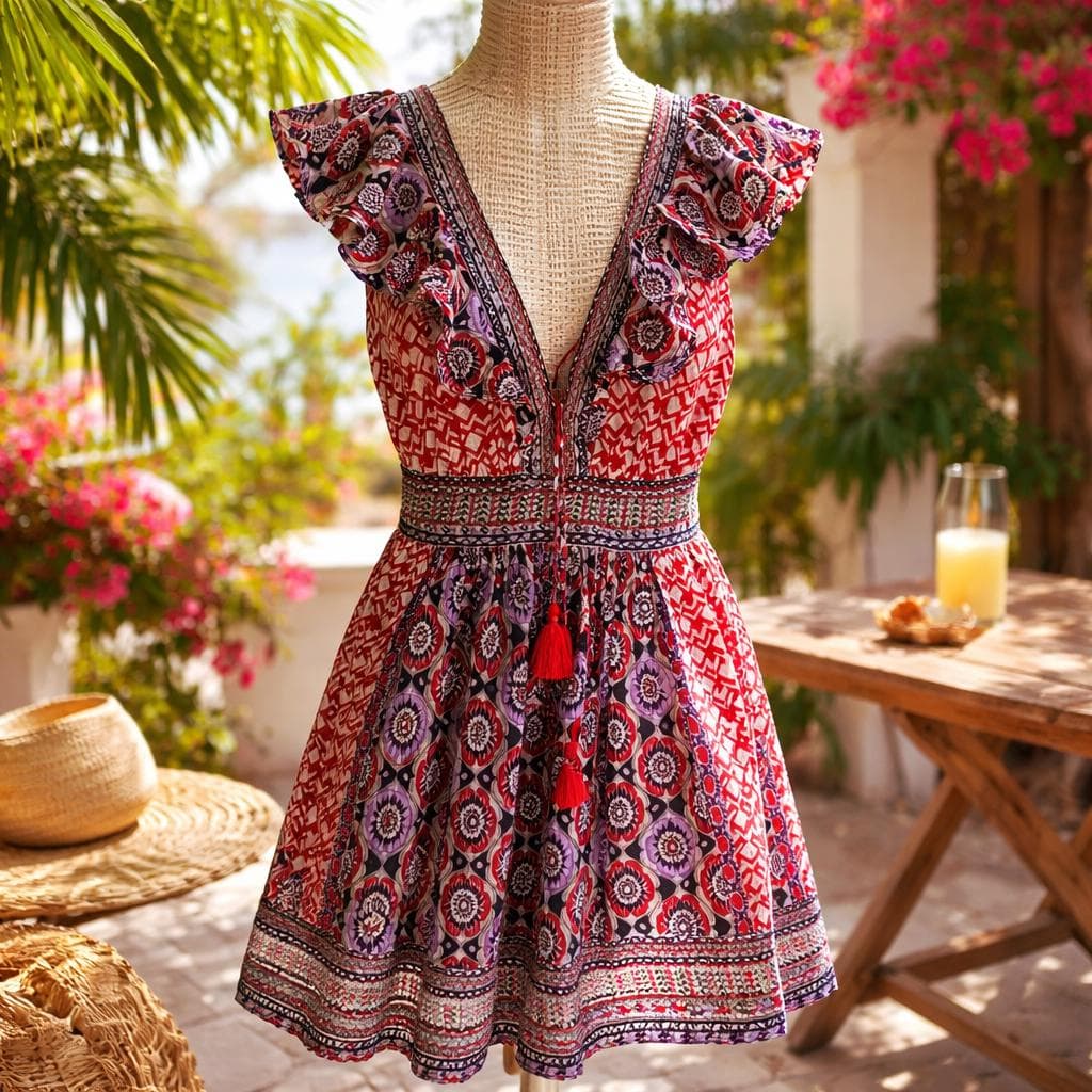 Authentic Anthropologie Women's Beaded Embroidered Floral Design Dress Sise 6, Bohemian Hippie Colorful Summer Dress
