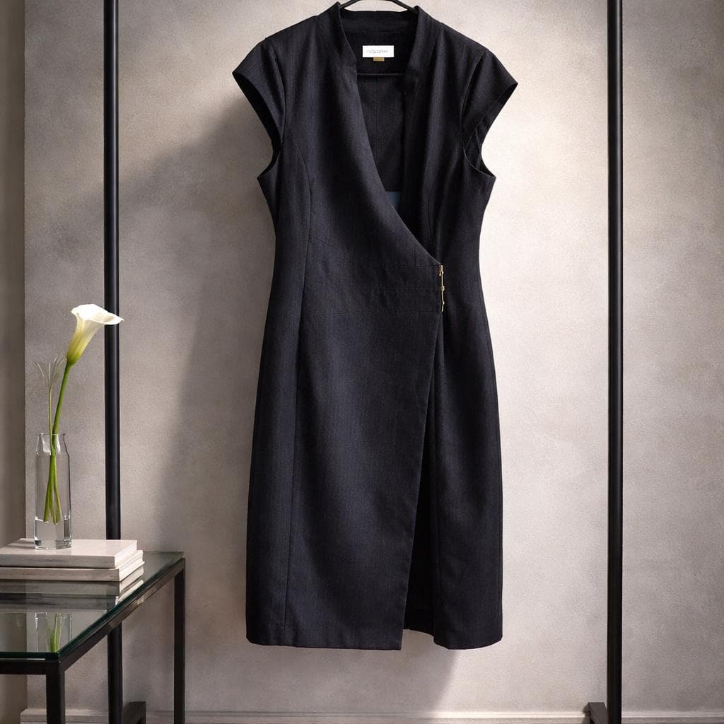 Women's Calvin Klein Sleeveless Side Buckle Wrap Gray Dress Classy Dressy Dress Size 14, Elegant Elevated Luxurious Designer Romantic Chic - image 2