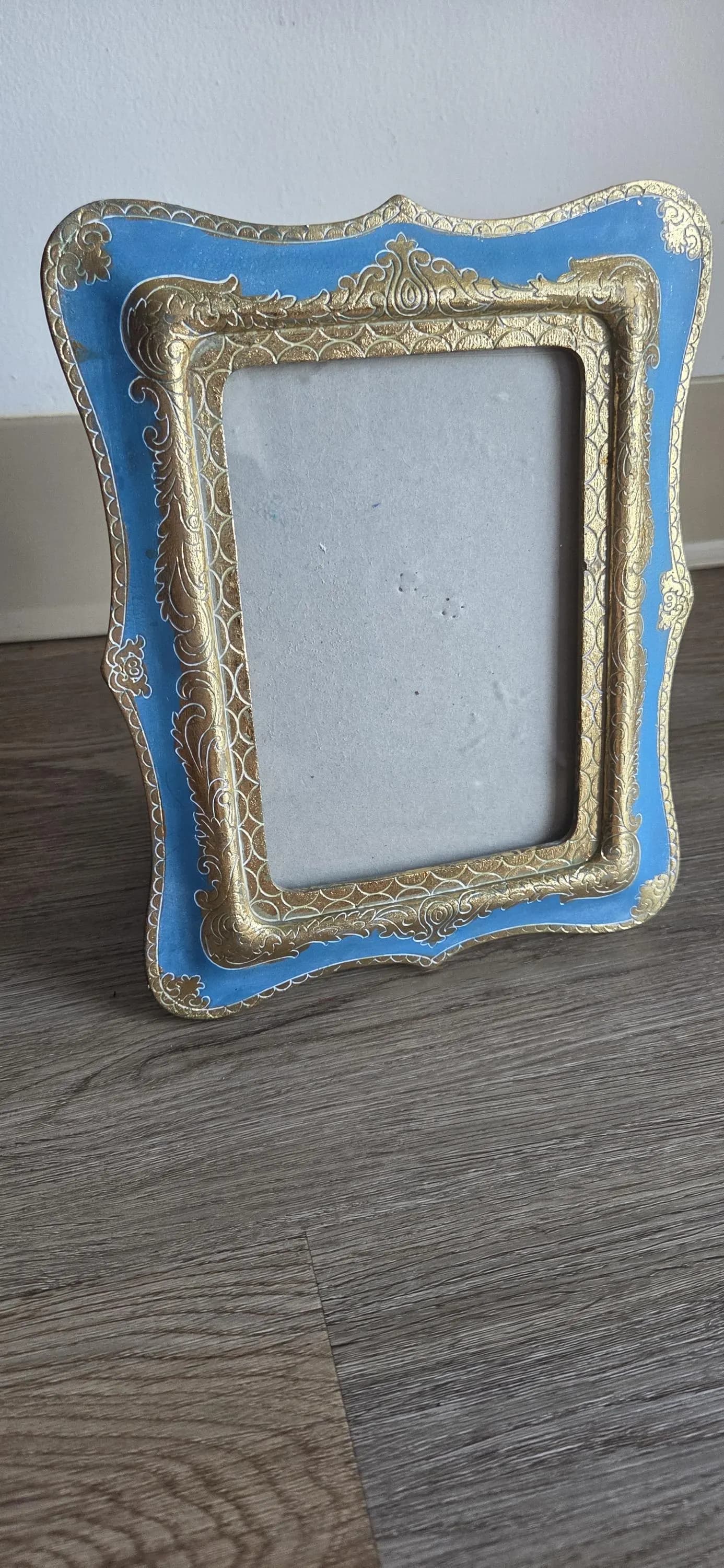 Blue Gold Ornate Baroque Picture Frame, Distressed Victorian Style (5"x7") - image 4