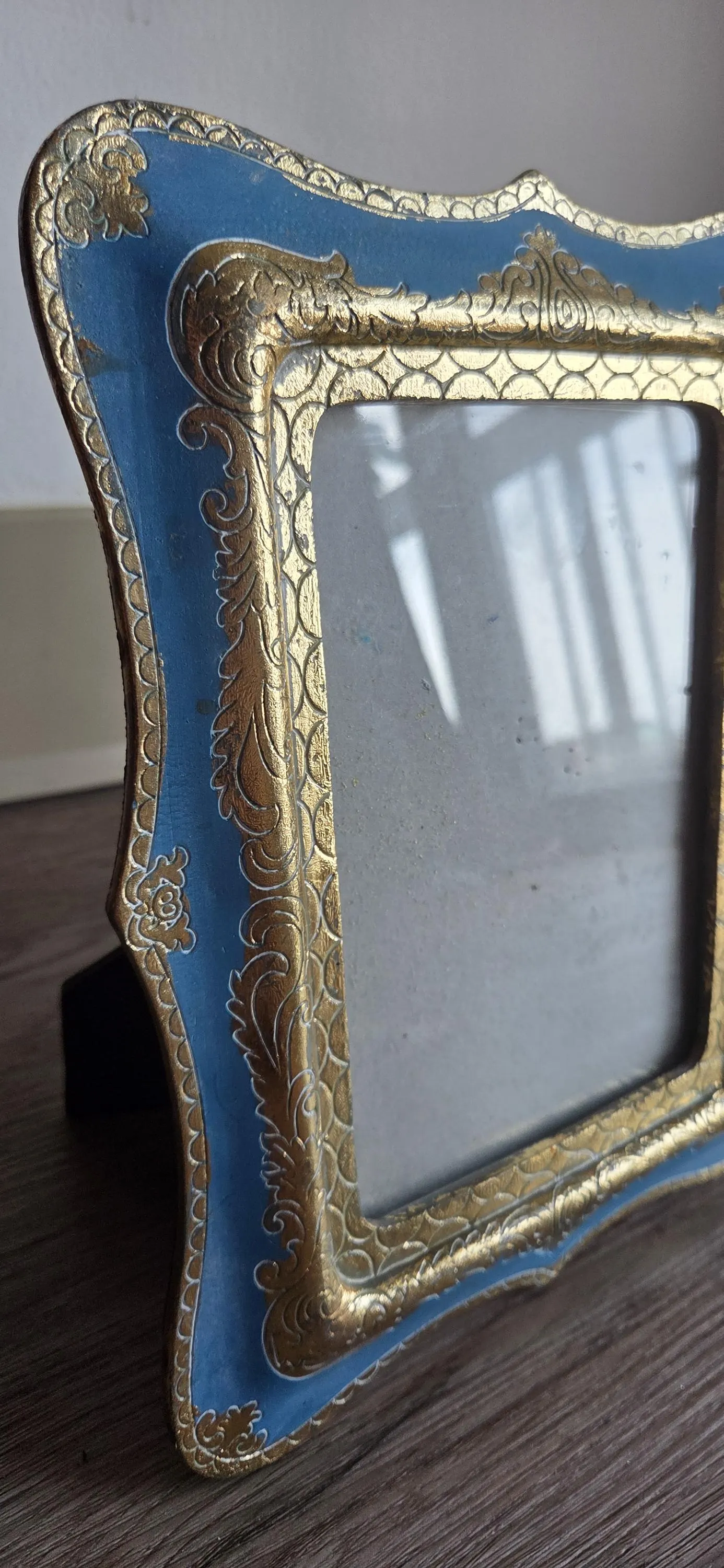 Blue Gold Ornate Baroque Picture Frame, Distressed Victorian Style (5"x7") - image 5