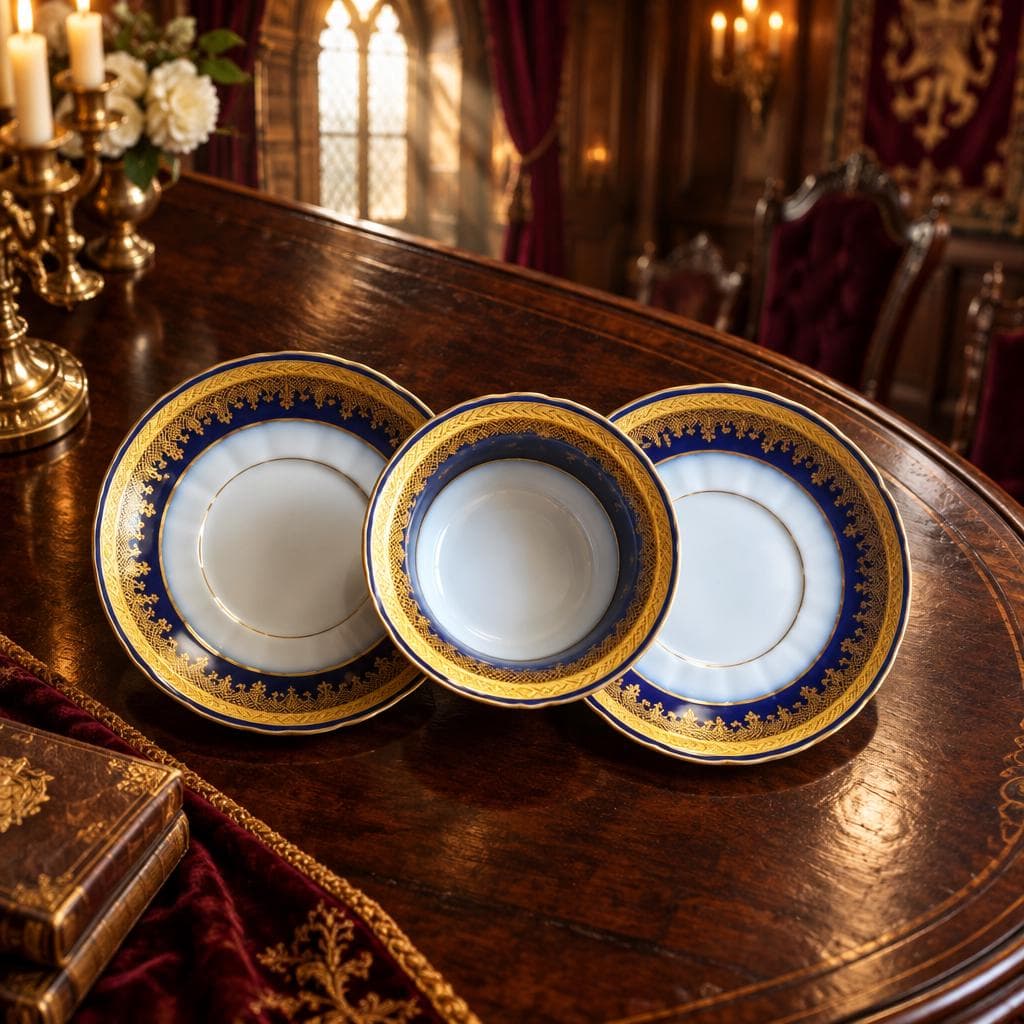 Limoges Cobalt Blue And  Gold - Bouillon Cup Saucer - France -  Antique Porcelain, Christmas Gift, Victorian Royal Cups Set Of 3