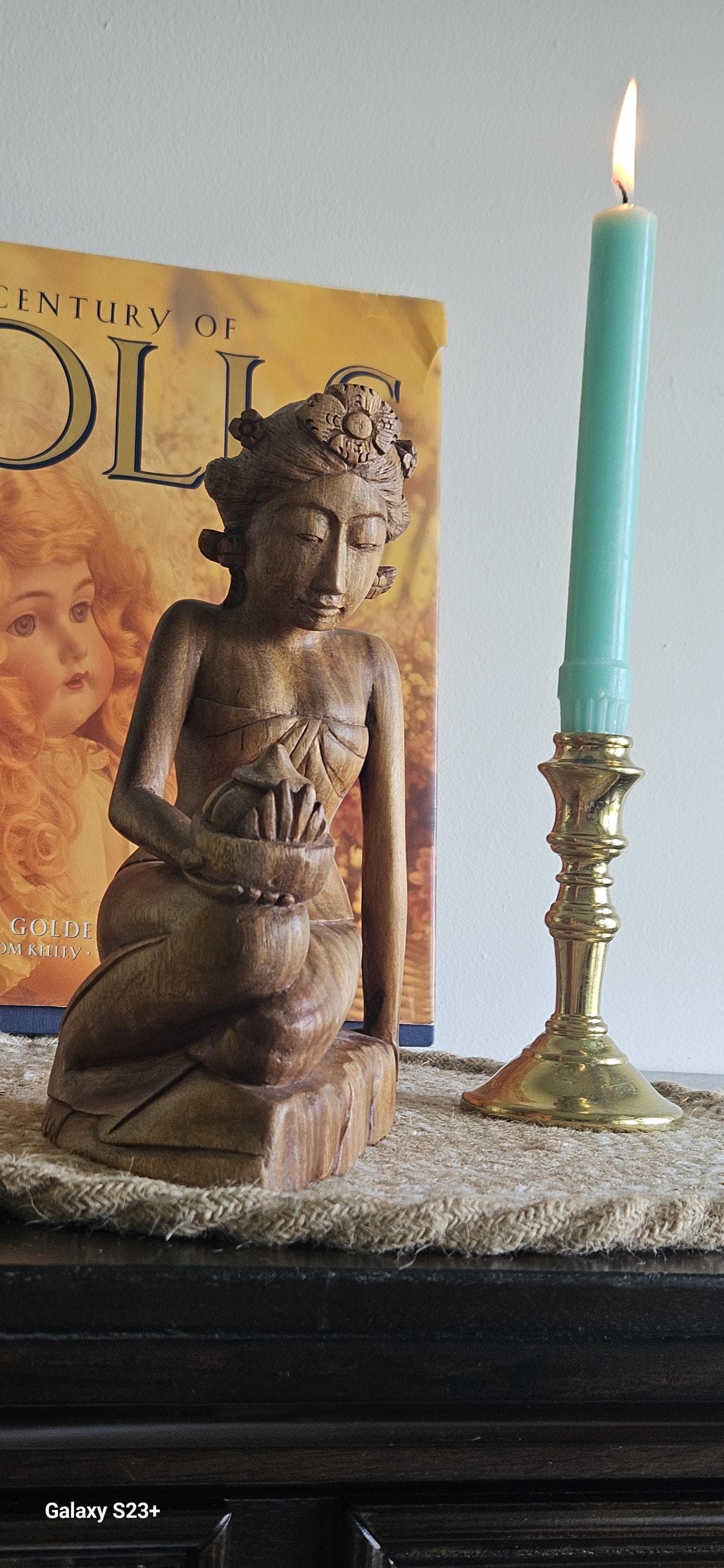 Hand-Carved Folklore Art Statuette Pensive Balinese Lady Dencer Art Sculpture, Bali, Indonesia,1950s, 8"H×5.5"W - image 5