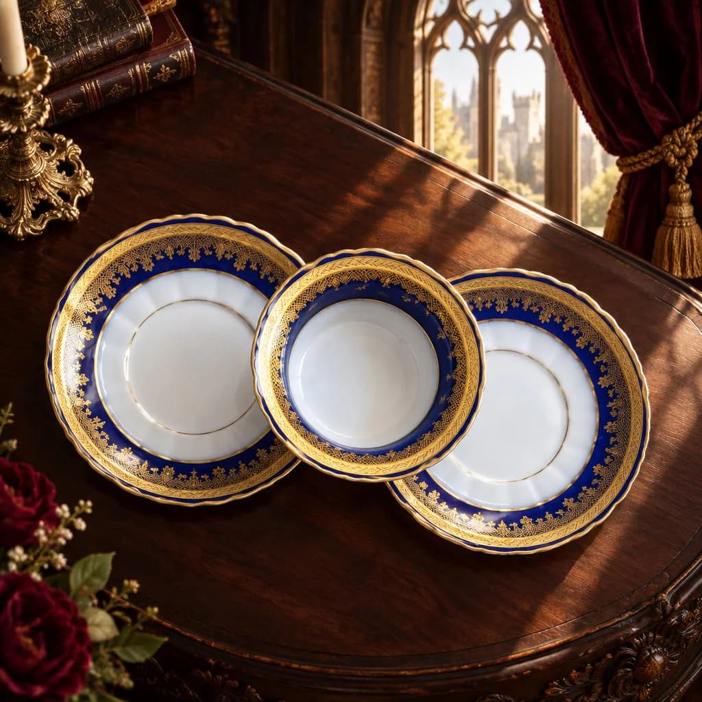 Limoges Cobalt Blue And  Gold - Bouillon Cup Saucer - France -  Antique Porcelain, Christmas Gift, Victorian Royal Cups Set Of 3 - image 3