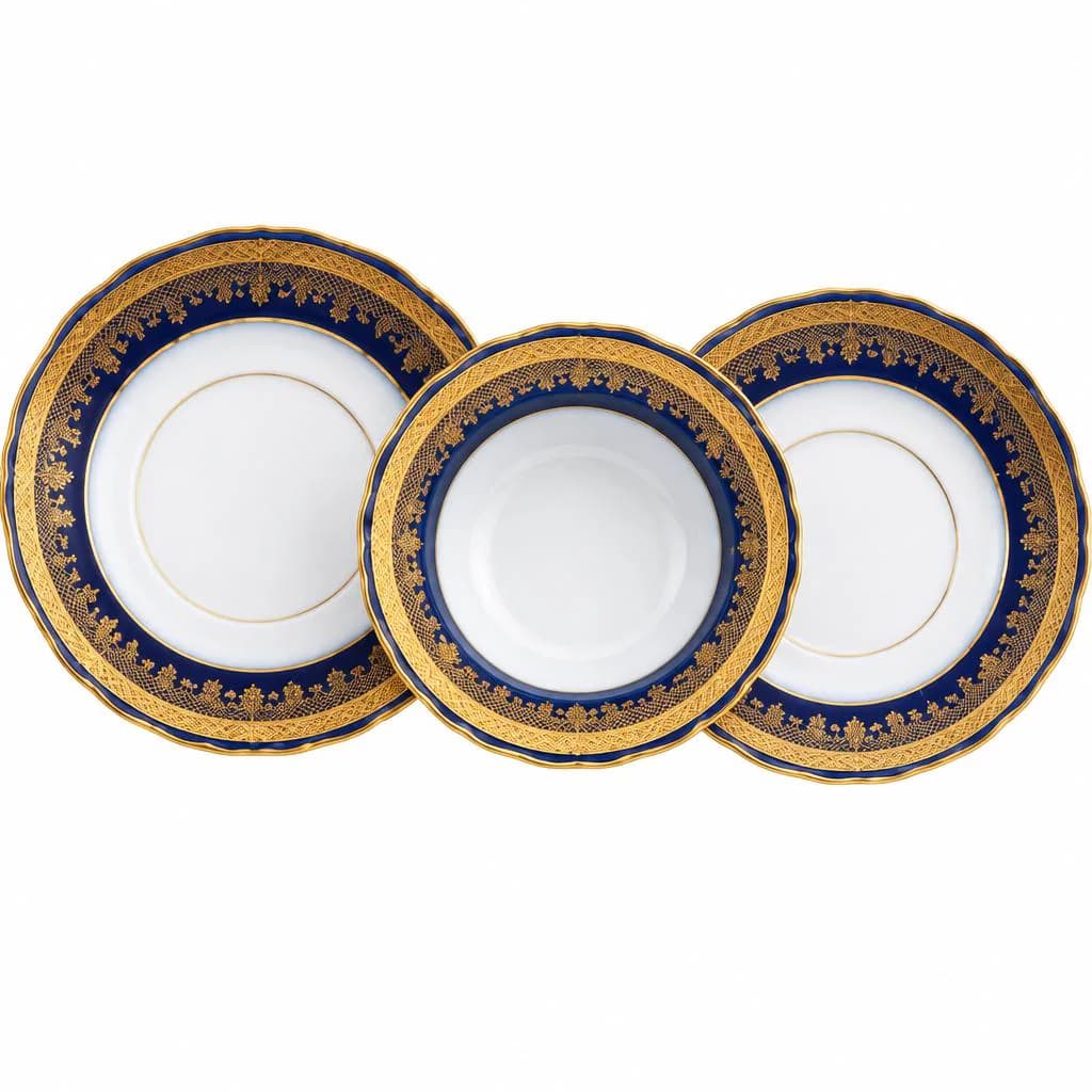 Limoges Cobalt Blue And  Gold - Bouillon Cup Saucer - France -  Antique Porcelain, Christmas Gift, Victorian Royal Cups Set Of 3 - image 4