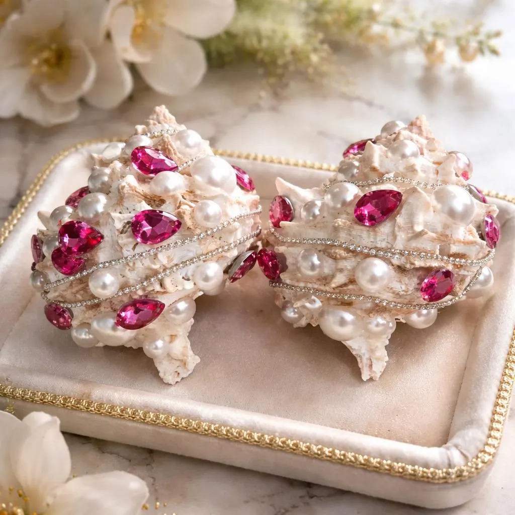Embellished Whimsical Glamorous Beaded Seashell Decor Ornaments,  Nautical Coastal Beachy Vanity Deco - image 2