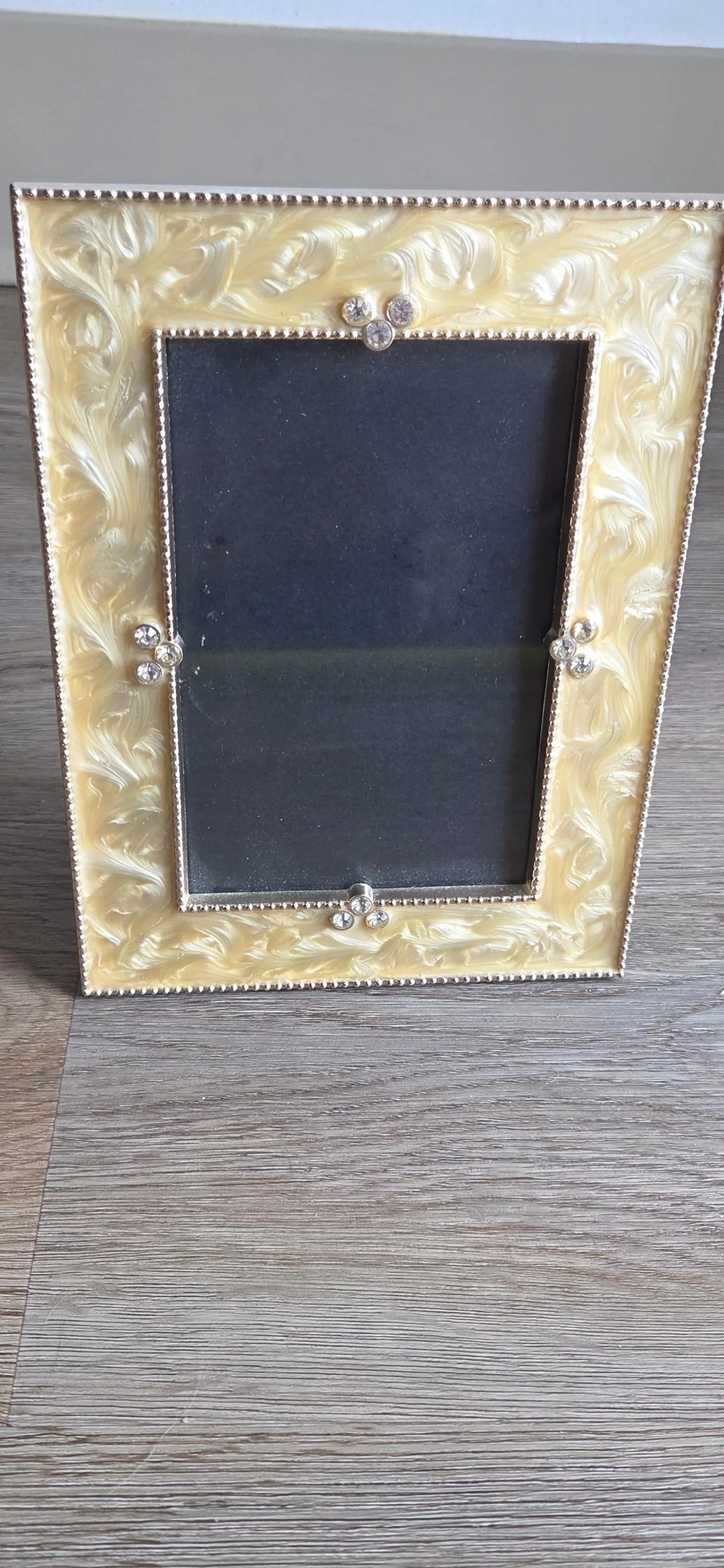 Art Deco Marbled Enamel Picture Frame with Rhinestones, Beaded Trim - image 4