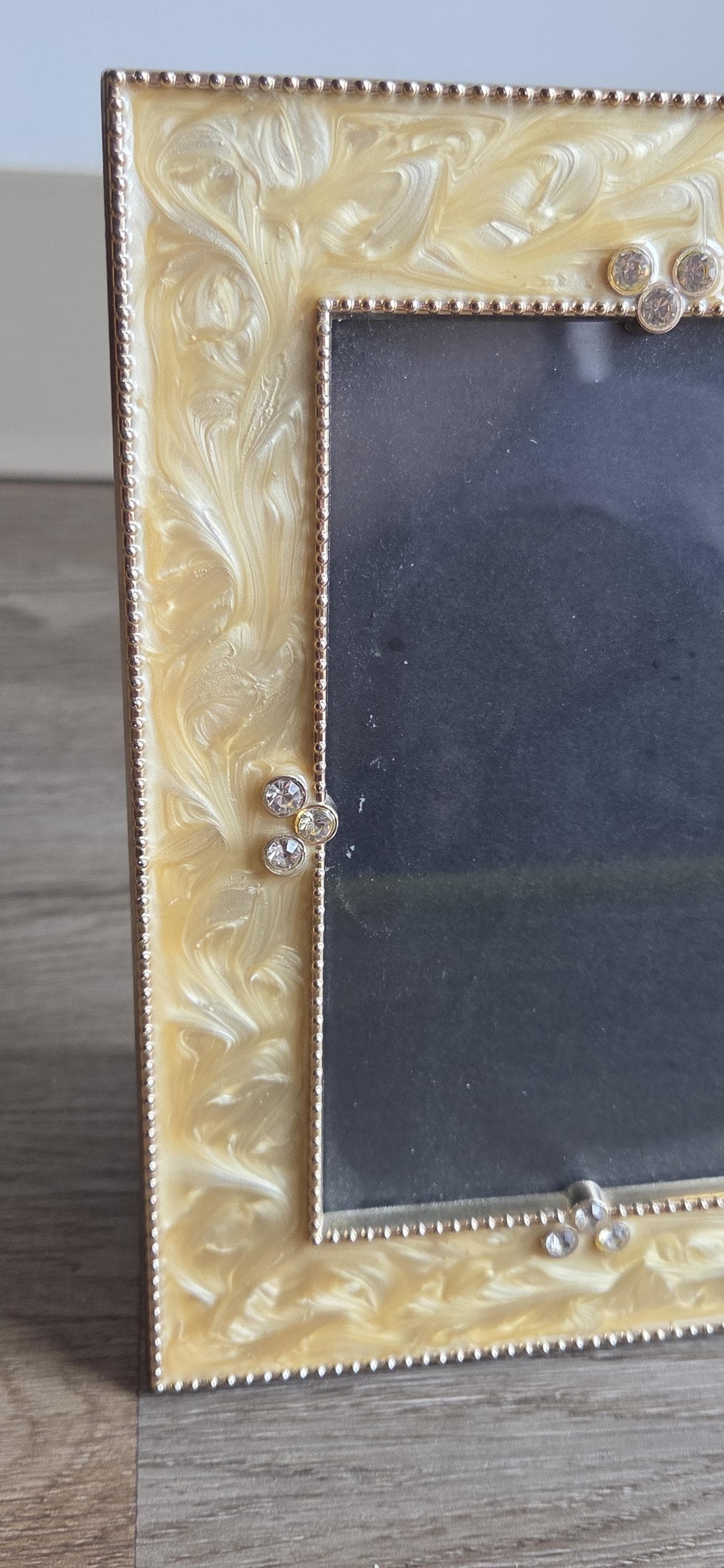 Art Deco Marbled Enamel Picture Frame with Rhinestones, Beaded Trim - image 5