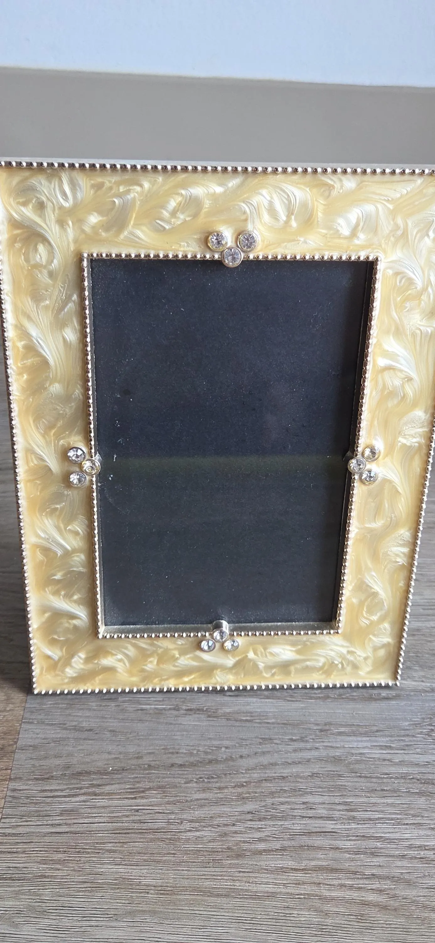 Art Deco Marbled Enamel Picture Frame with Rhinestones, Beaded Trim - image 3