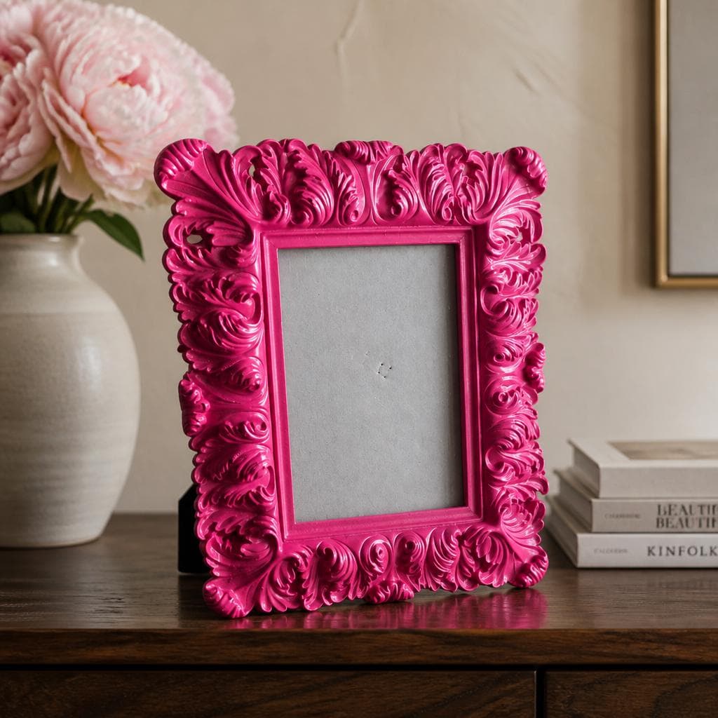 Hot Pink Baroque Resin Photo Frame (7"x5") – Ornate Victorian Style Tabletop Display