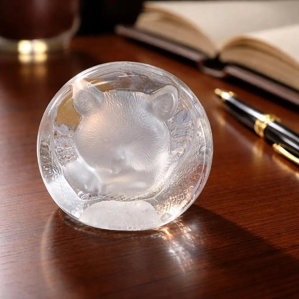 Crystal Sculpture Paperweight Frosted Art Glass of Bears Head, Easter Spiritual Spring, Office Decor, Valentine's Gifts,Retirement, Gift - image 2