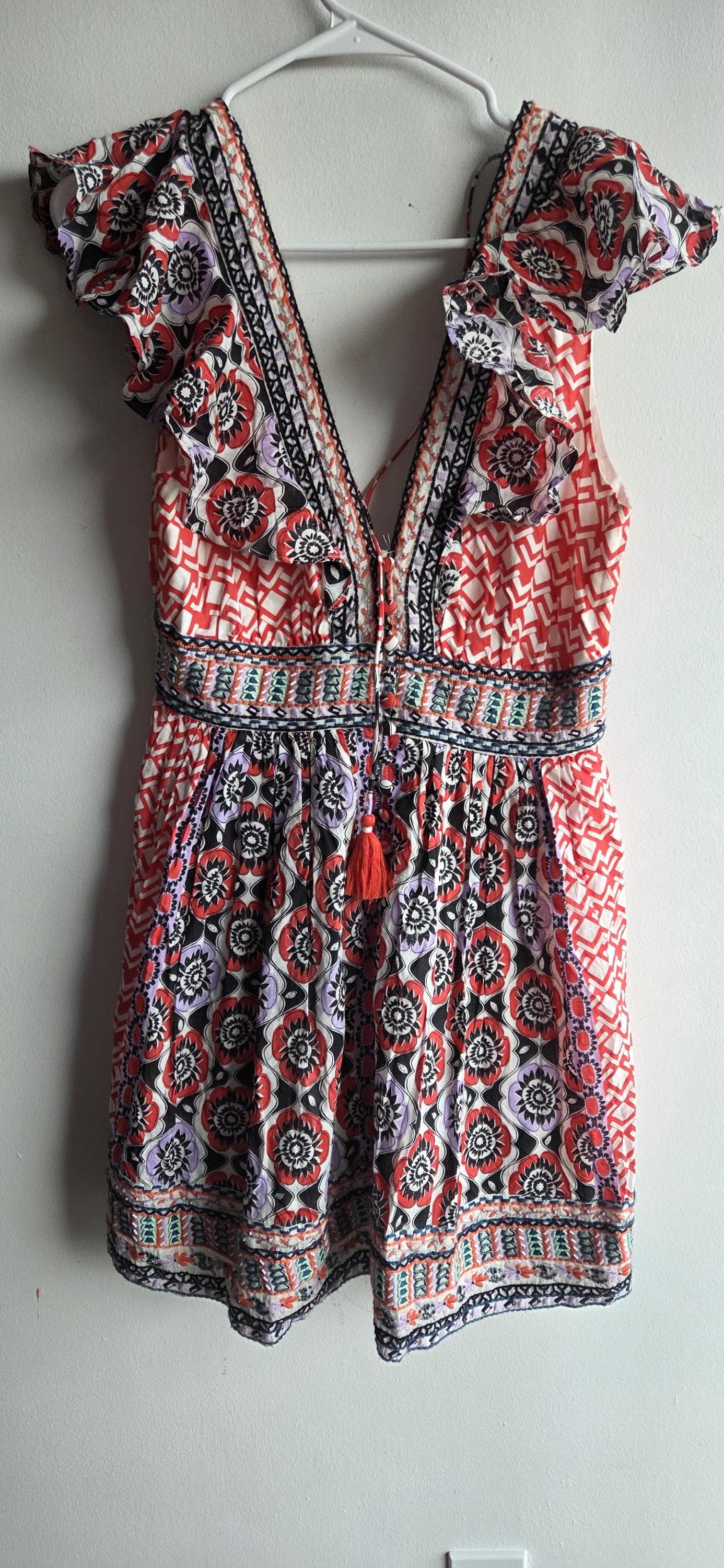 Authentic Anthropologie Women's Beaded Embroidered Floral Design Dress Sise 6, Bohemian Hippie Colorful Summer Dress - image 5