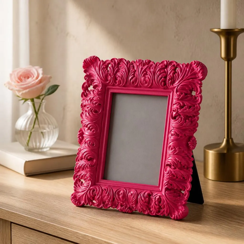 Hot Pink Baroque Resin Photo Frame (7"x5") – Ornate Victorian Style Tabletop Display - image 5
