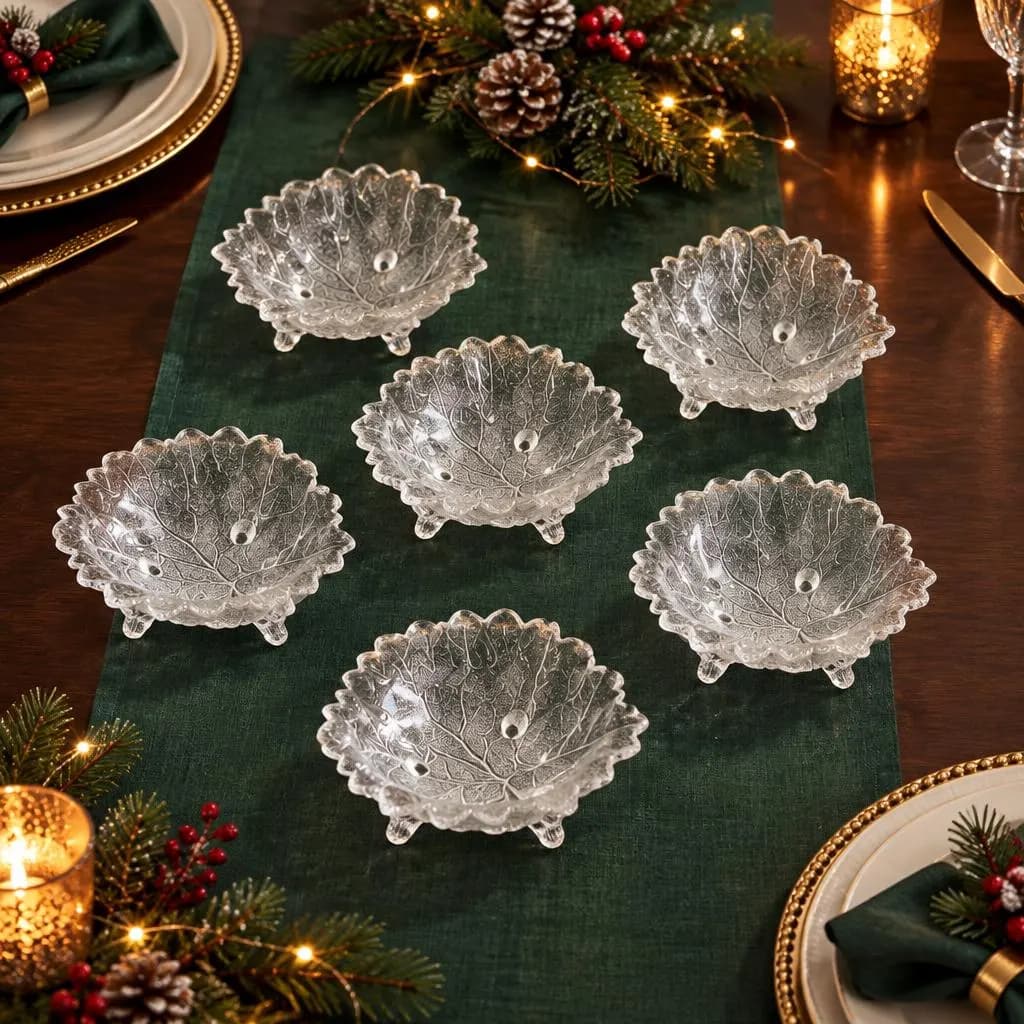 Set Of 6 5" Gillinder Maple Leaf 3 Toed Sauce Dishes, Vintage Clear Pressed Glass Leaf-shaped Dishes ,Christmas Gifts, Christmas Dish - image 2