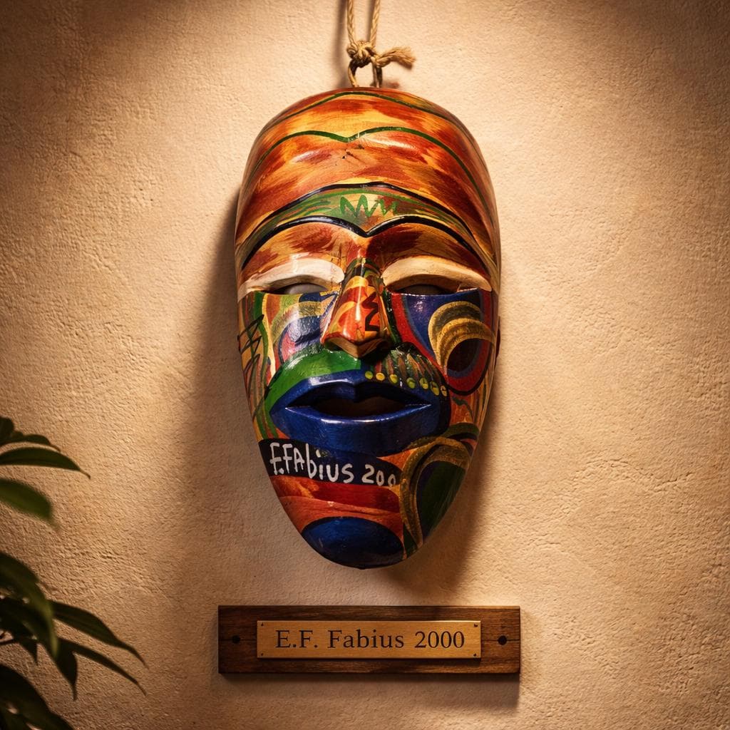 Vintage Handcarved Wood Mask, F.Fabius 2000, Bohemian Decor - image 3
