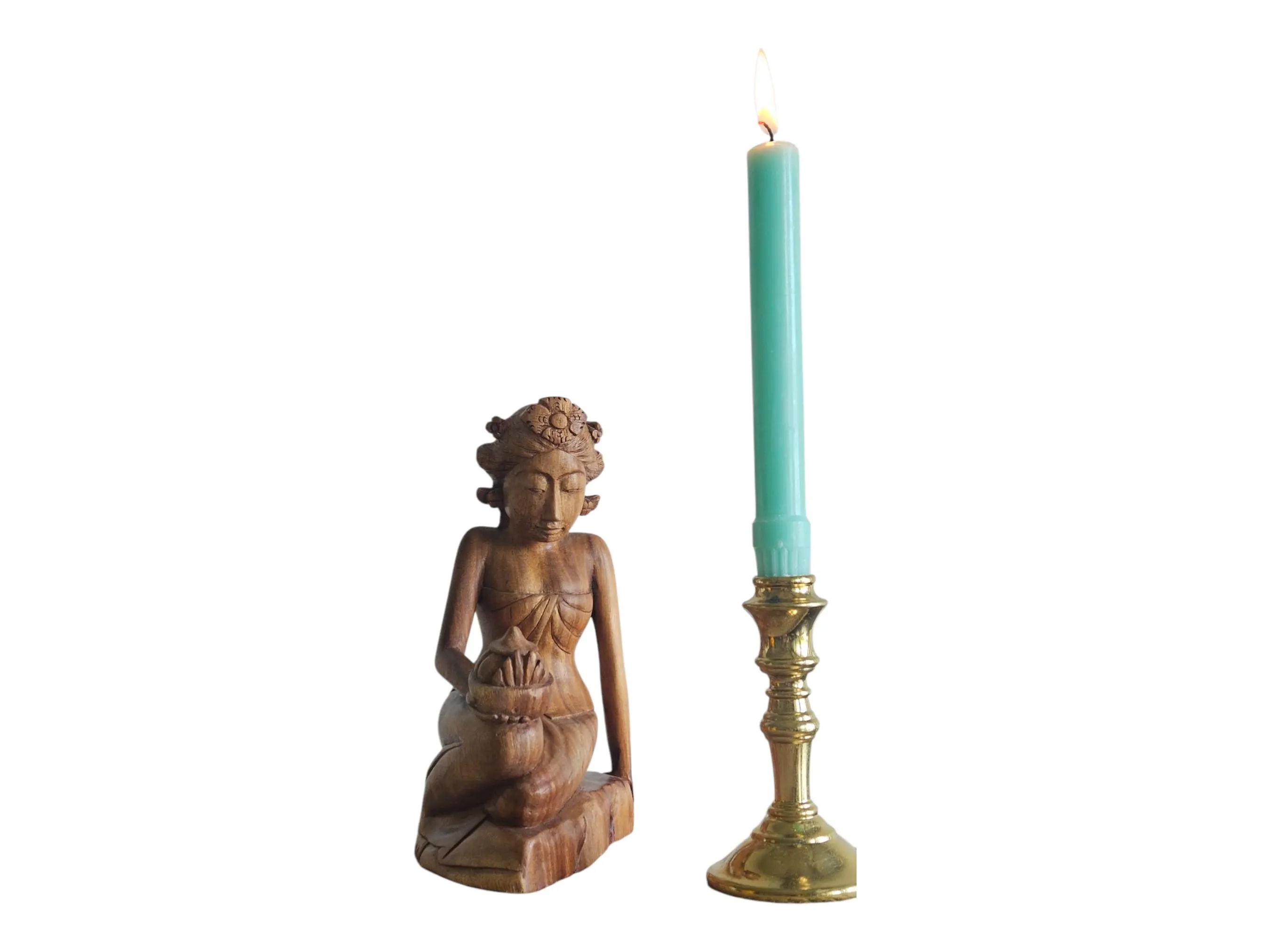 Hand-Carved Folklore Art Statuette Pensive Balinese Lady Dencer Art Sculpture, Bali, Indonesia,1950s, 8"H×5.5"W - image 4
