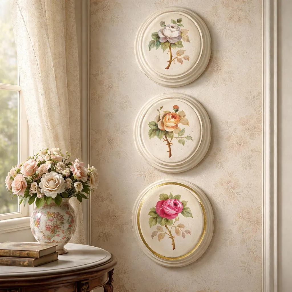 Retro Hand Painted Oval Frame Wall Hanging 3D Rose Flower Design Set of 3, Valentine's Easter Wonderland Greenland Decor, Farmhouse Cottagy - image 4