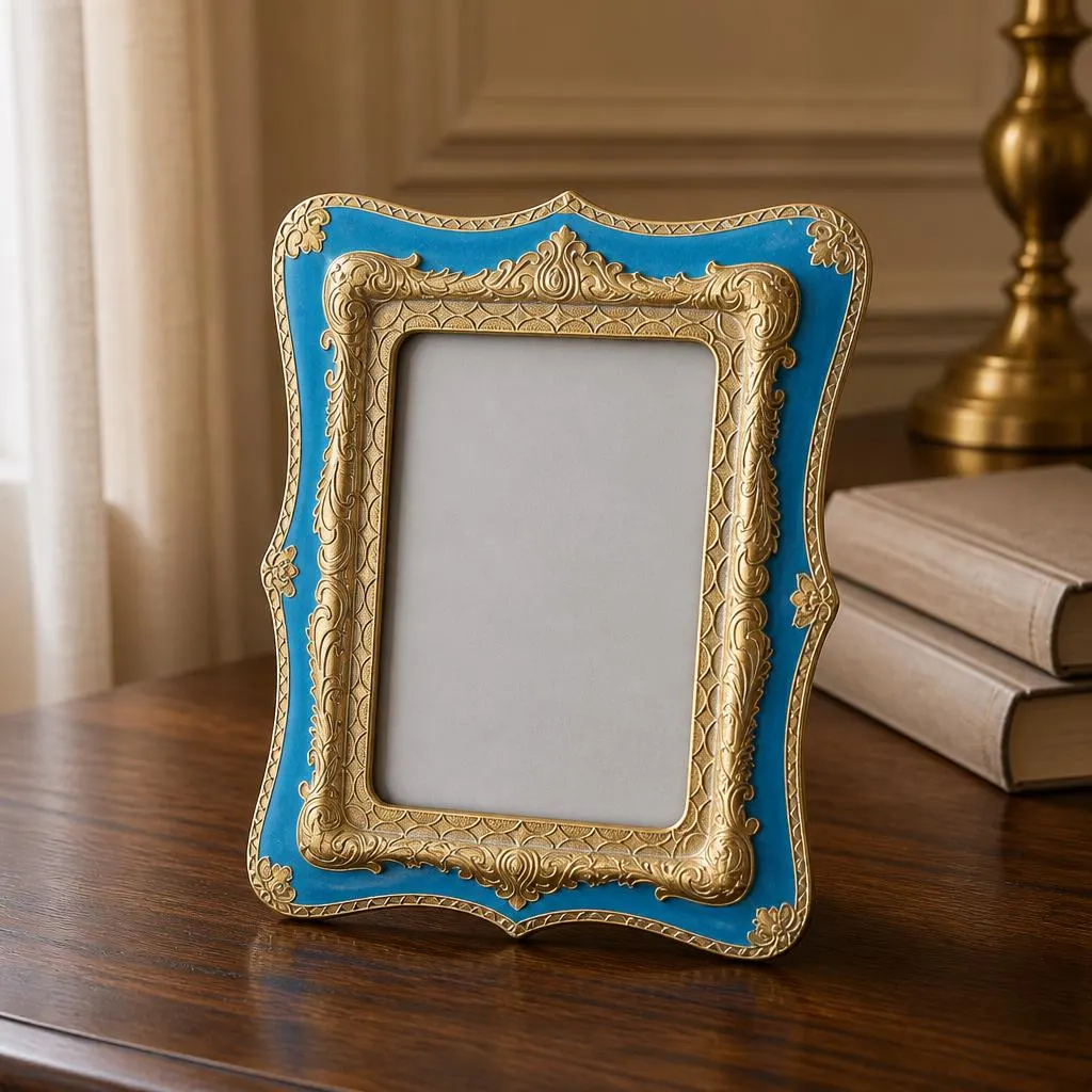 Blue Gold Ornate Baroque Picture Frame, Distressed Victorian Style (5"x7") - image 2