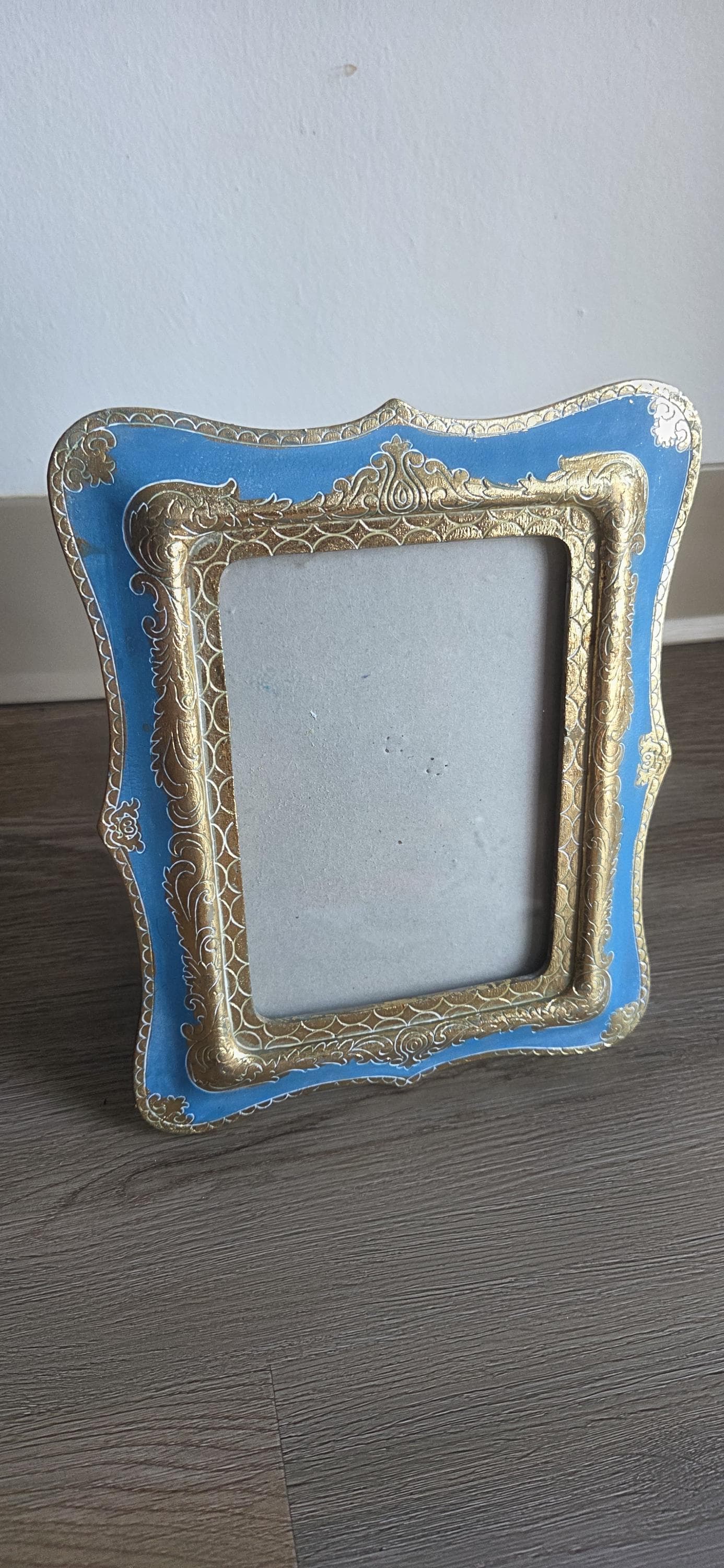Blue Gold Ornate Baroque Picture Frame, Distressed Victorian Style (5"x7") - image 3