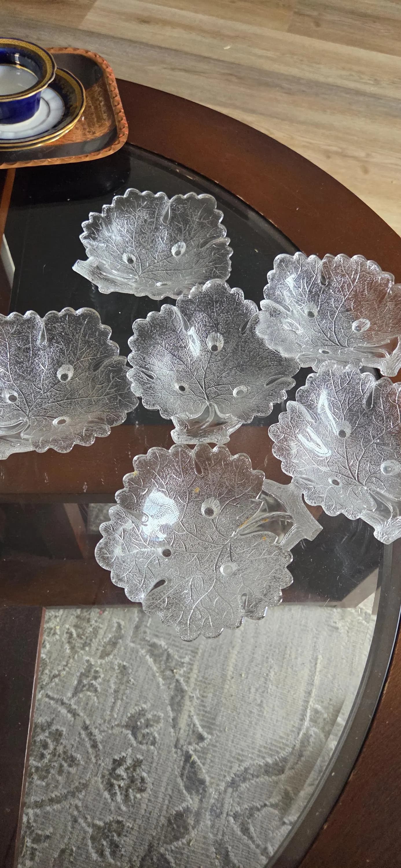 Set Of 6 5" Gillinder Maple Leaf 3 Toed Sauce Dishes, Vintage Clear Pressed Glass Leaf-shaped Dishes ,Christmas Gifts, Christmas Dish - image 3