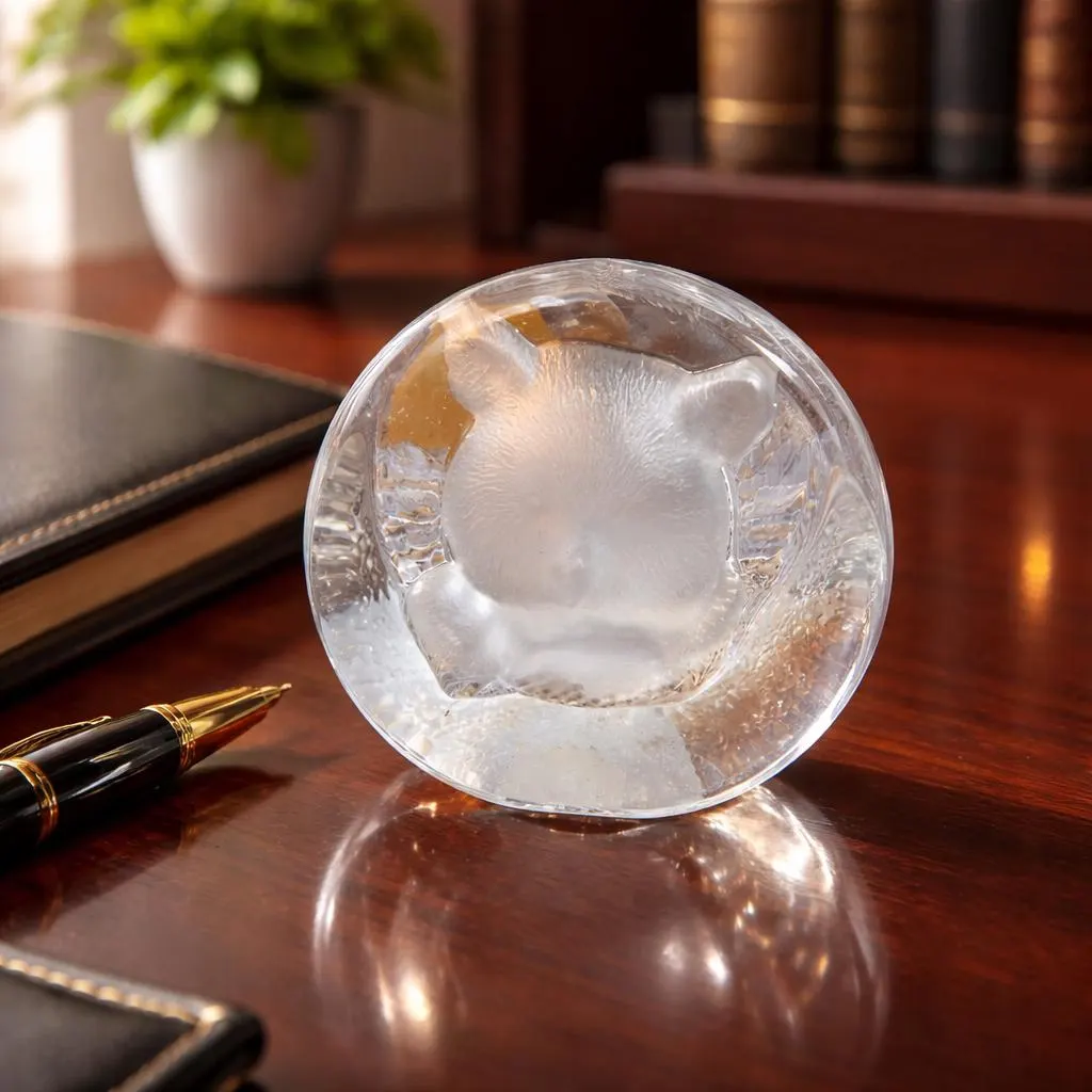 Crystal Sculpture Paperweight Frosted Art Glass of Bears Head, Easter Spiritual Spring, Office Decor, Valentine's Gifts,Retirement, Gift